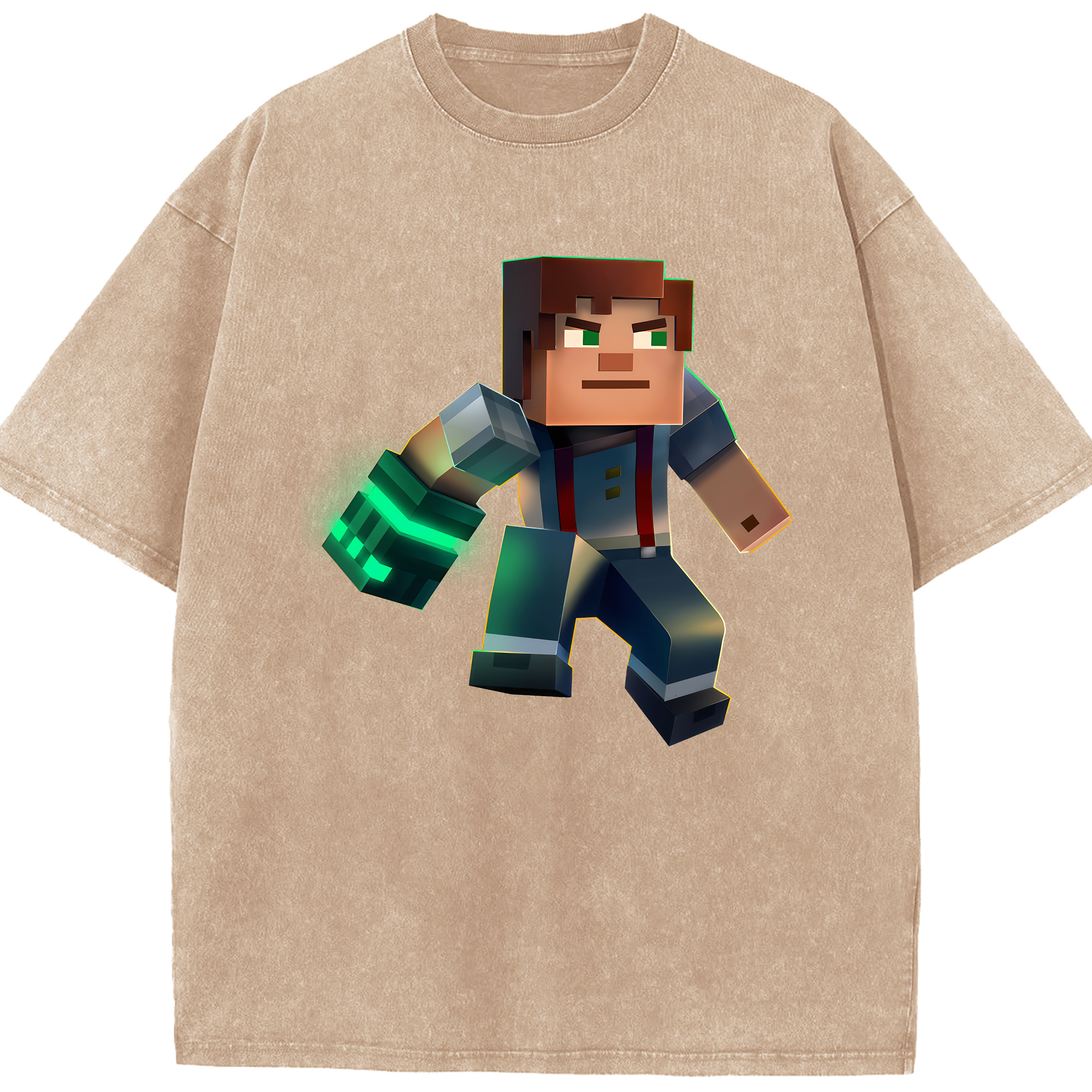 （画像用） マインクラフト ブロックの世界 Minecraft MC Block world 綿100% ヴィンテージ風 半袖Tシャツ（フロントプリント）