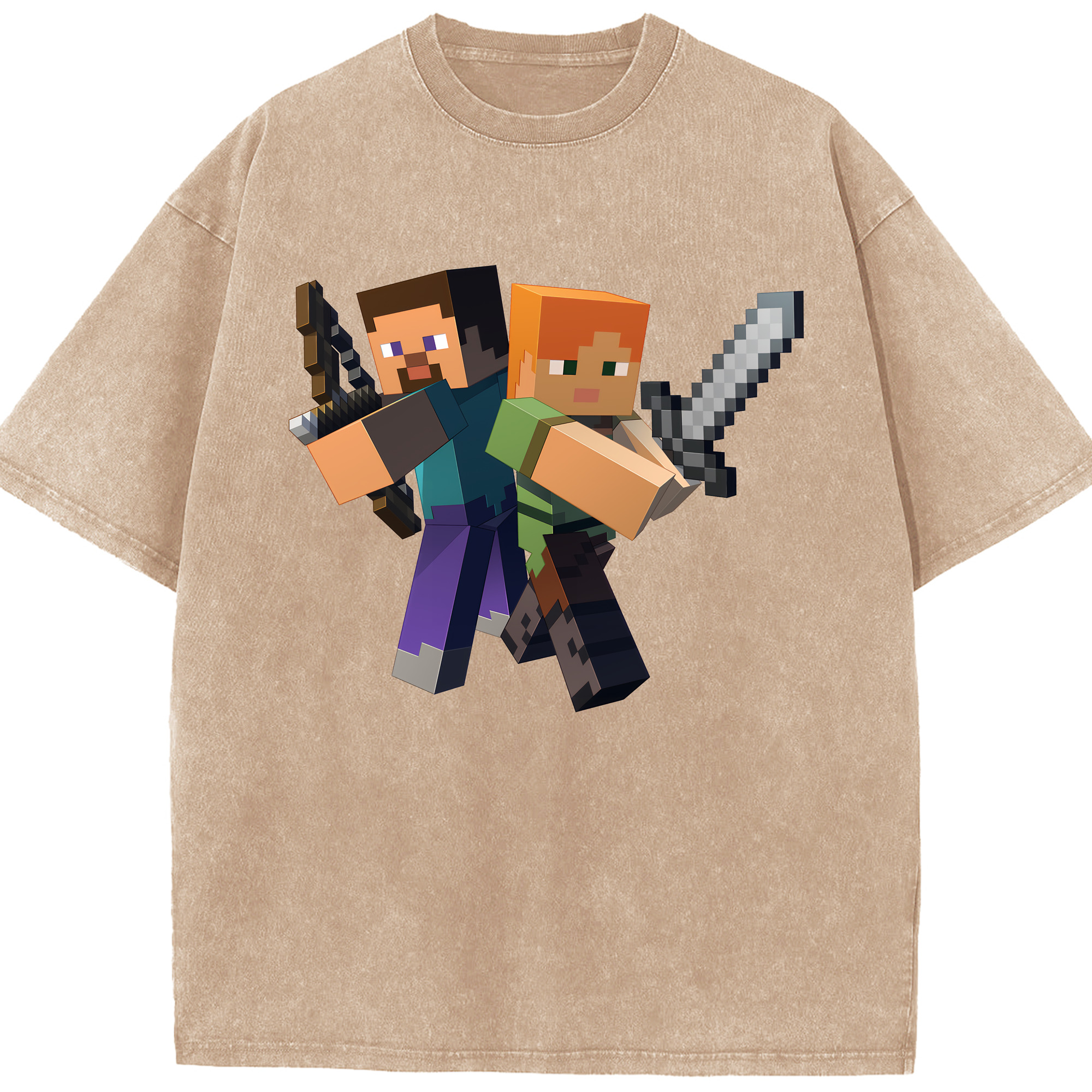（画像用） マインクラフト ブロックの世界 Minecraft MC Block world 綿100% ヴィンテージ風 半袖Tシャツ（フロントプリント）
