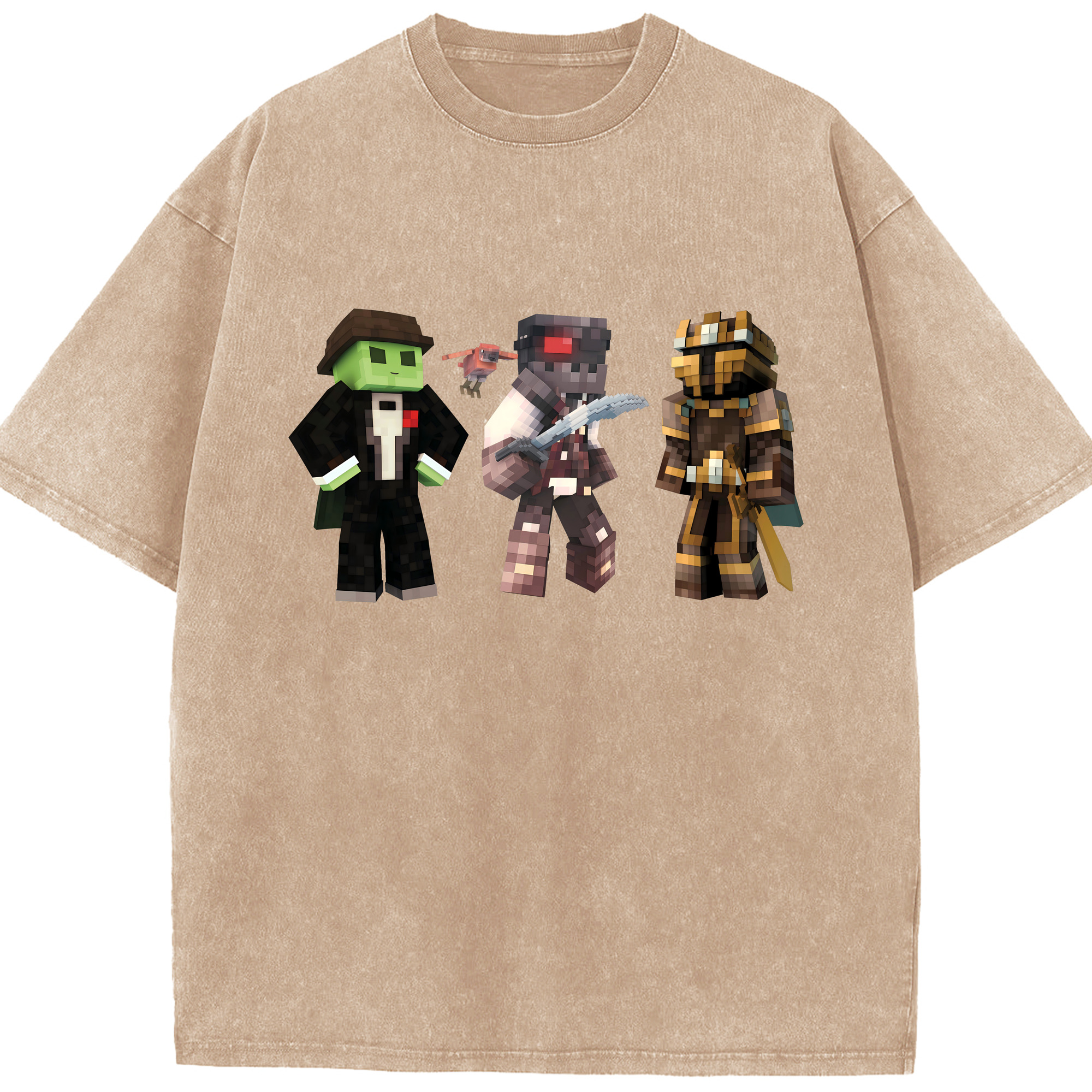 （画像用） マインクラフト ブロックの世界 Minecraft MC Block world 綿100% ヴィンテージ風 半袖Tシャツ（フロントプリント）