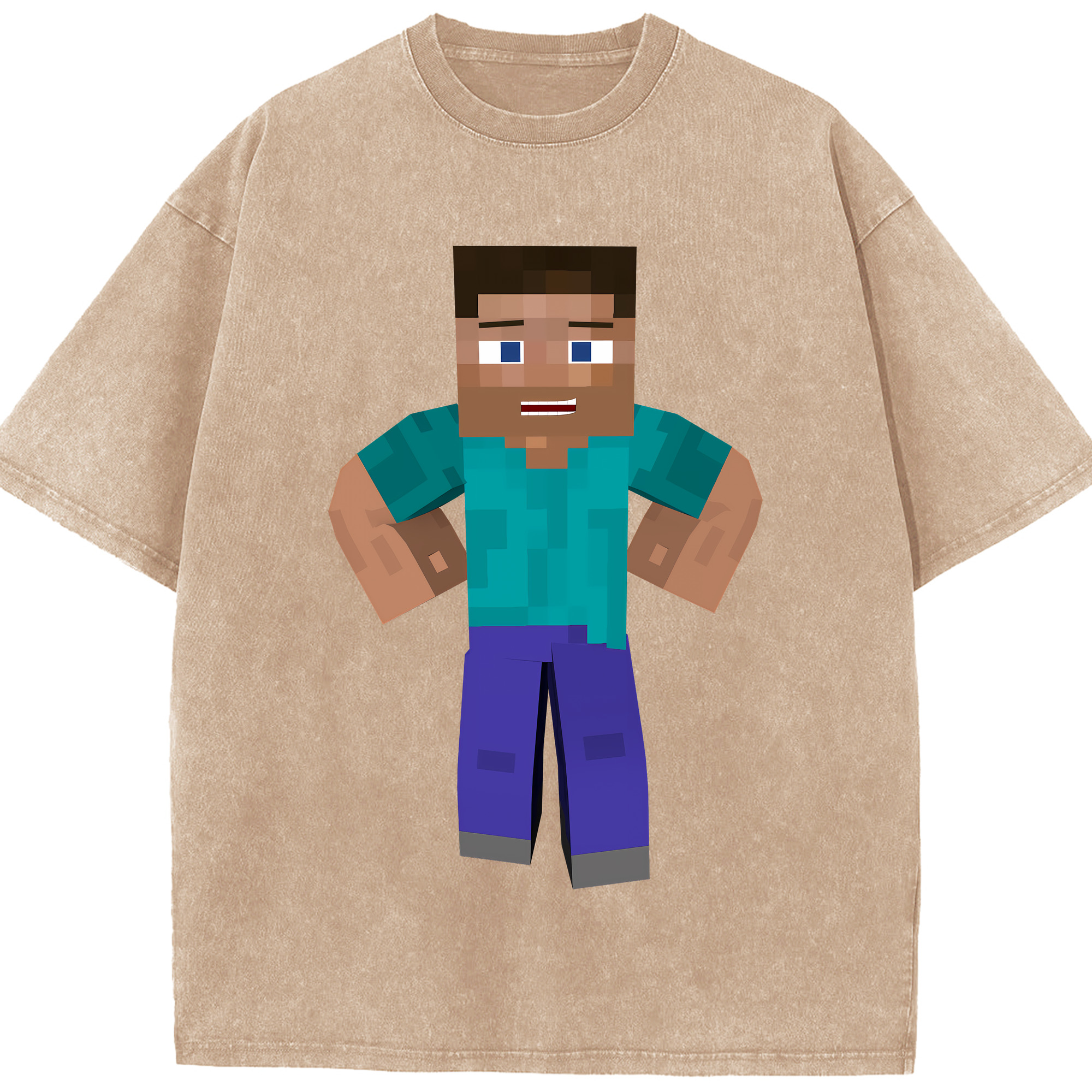 （画像用） マインクラフト ブロックの世界 Minecraft MC Block world 綿100% ヴィンテージ風 半袖Tシャツ（フロントプリント）