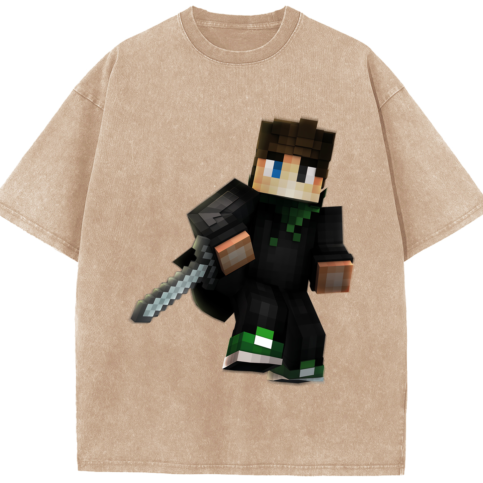 （画像用） マインクラフト ブロックの世界 Minecraft MC Block world 綿100% ヴィンテージ風 半袖Tシャツ（フロントプリント）
