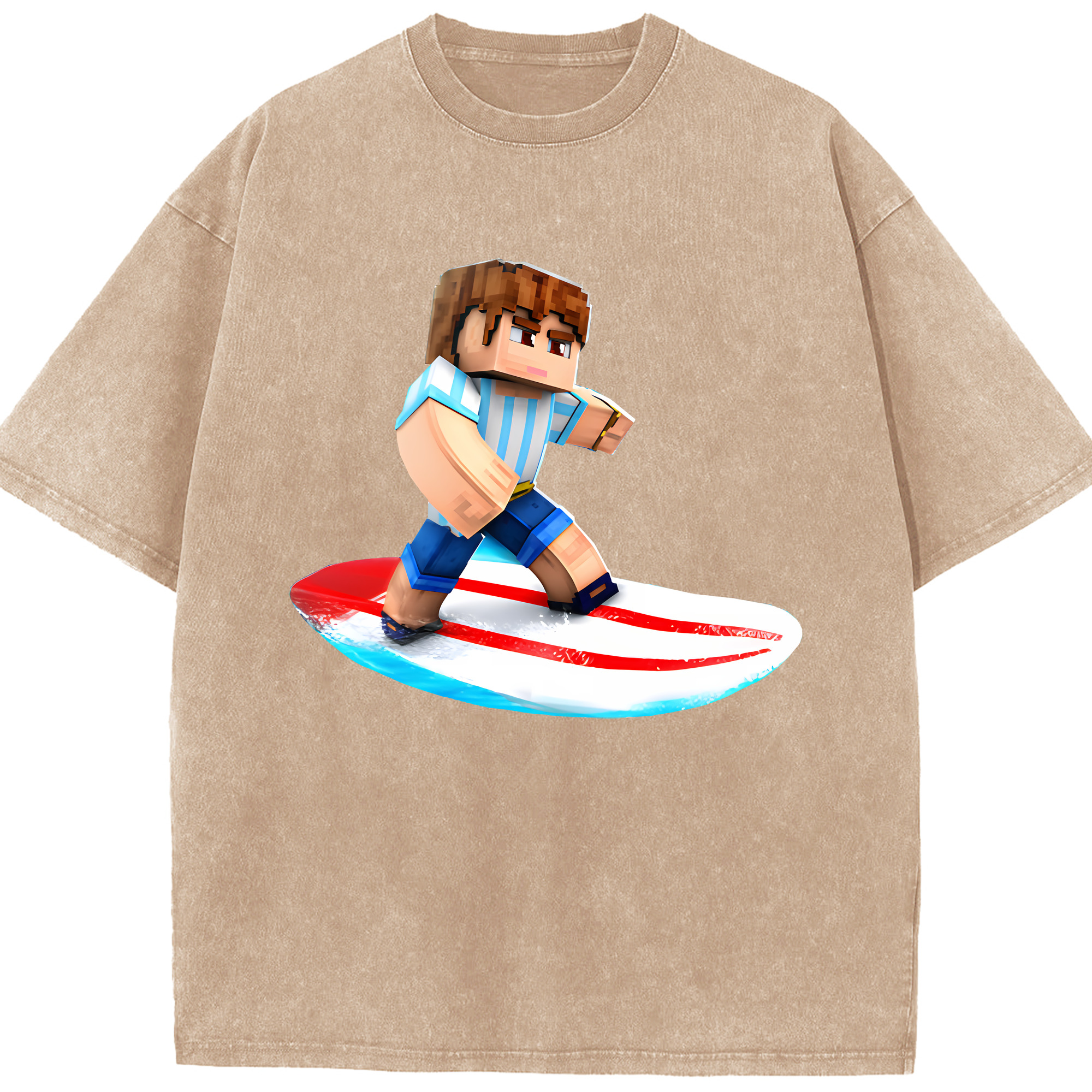 （画像用） マインクラフト ブロックの世界 Minecraft MC Block world 綿100% ヴィンテージ風 半袖Tシャツ（フロントプリント）