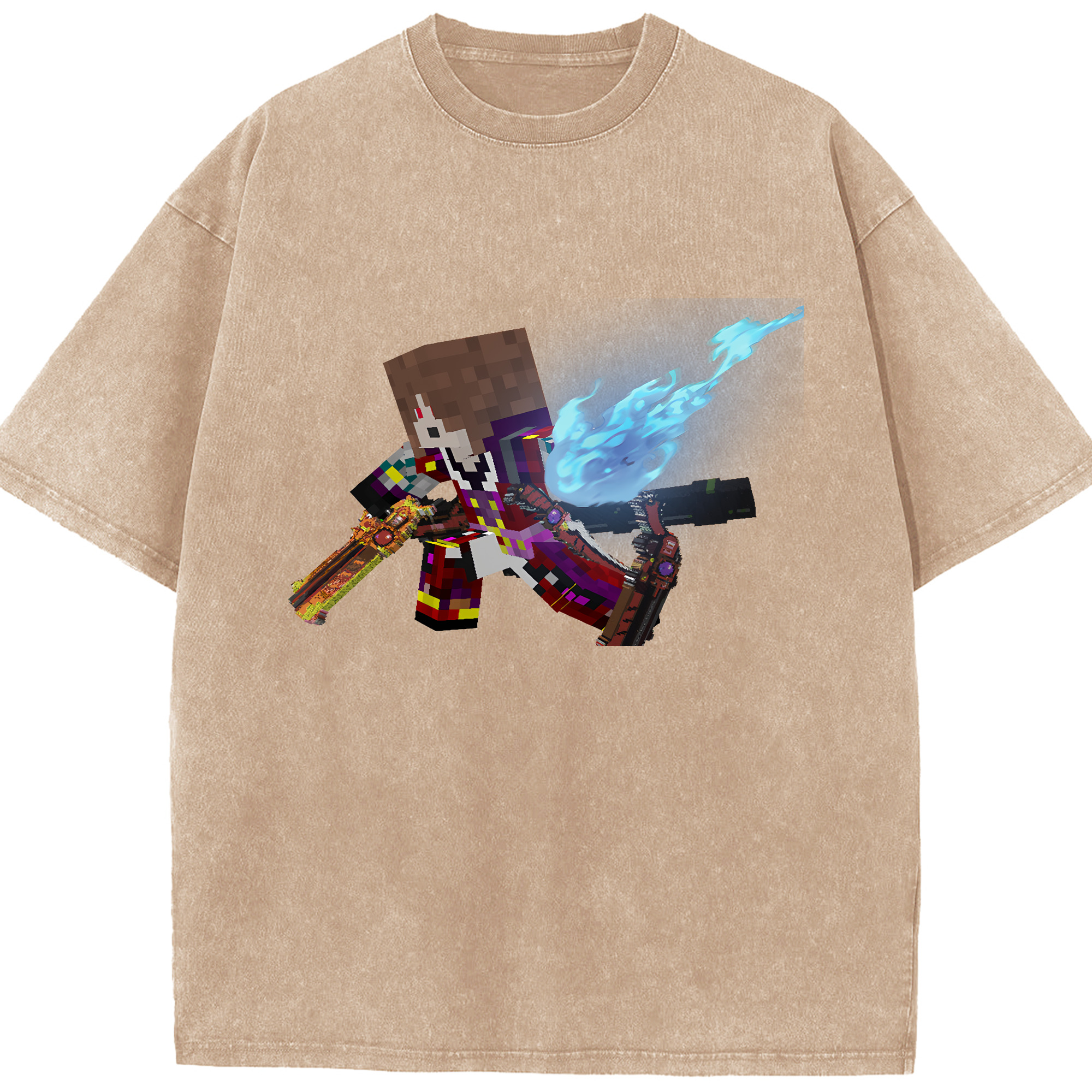 （画像用） マインクラフト ブロックの世界 Minecraft MC Block world 綿100% ヴィンテージ風 半袖Tシャツ（フロントプリント）