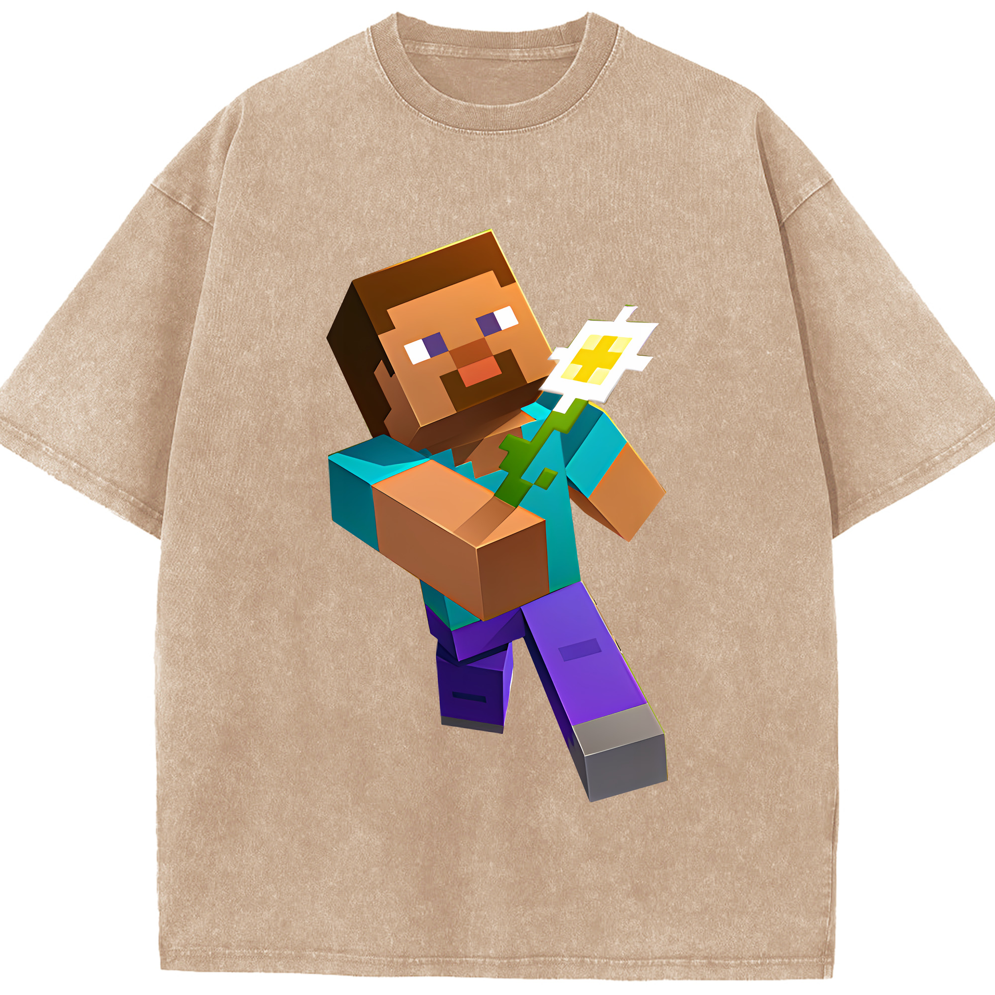 （画像用） マインクラフト ブロックの世界 Minecraft MC Block world 綿100% ヴィンテージ風 半袖Tシャツ（フロントプリント）