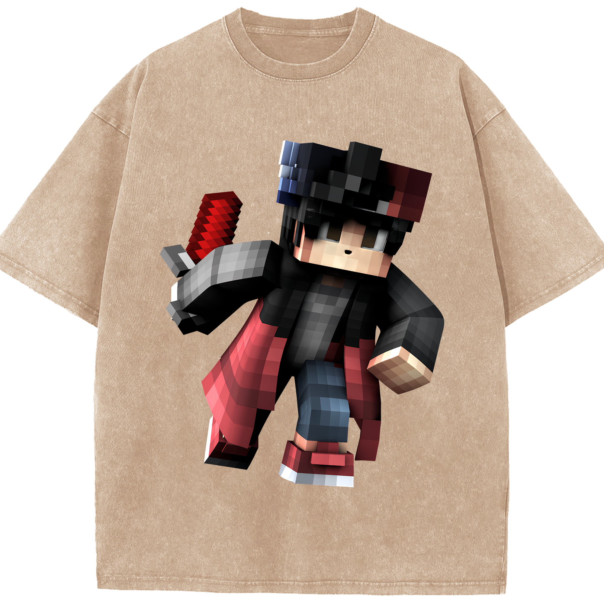 （画像用） マインクラフト ブロックの世界 Minecraft MC Block world 綿100% ヴィンテージ風 半袖Tシャツ（フロントプリント）