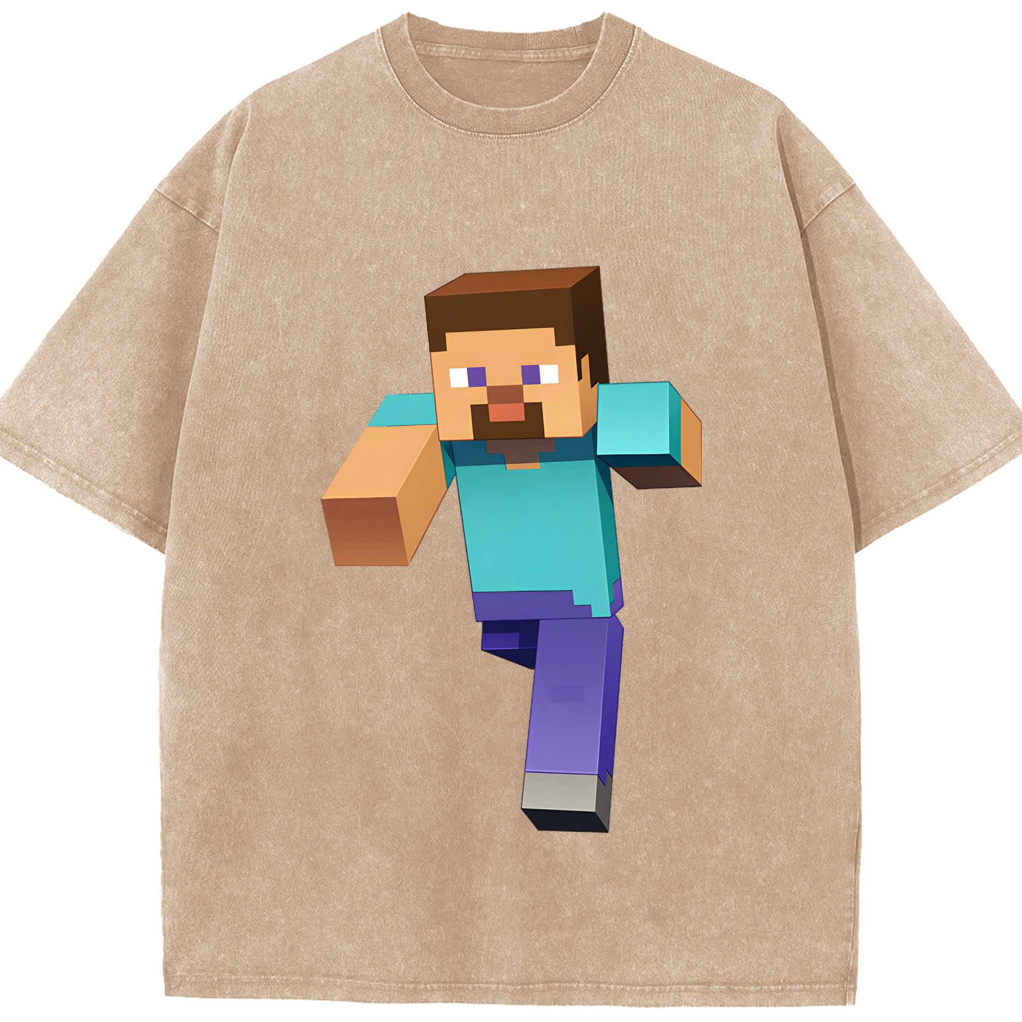（画像用） マインクラフト ブロックの世界 Minecraft MC Block world 綿100% ヴィンテージ風 半袖Tシャツ（フロントプリント）