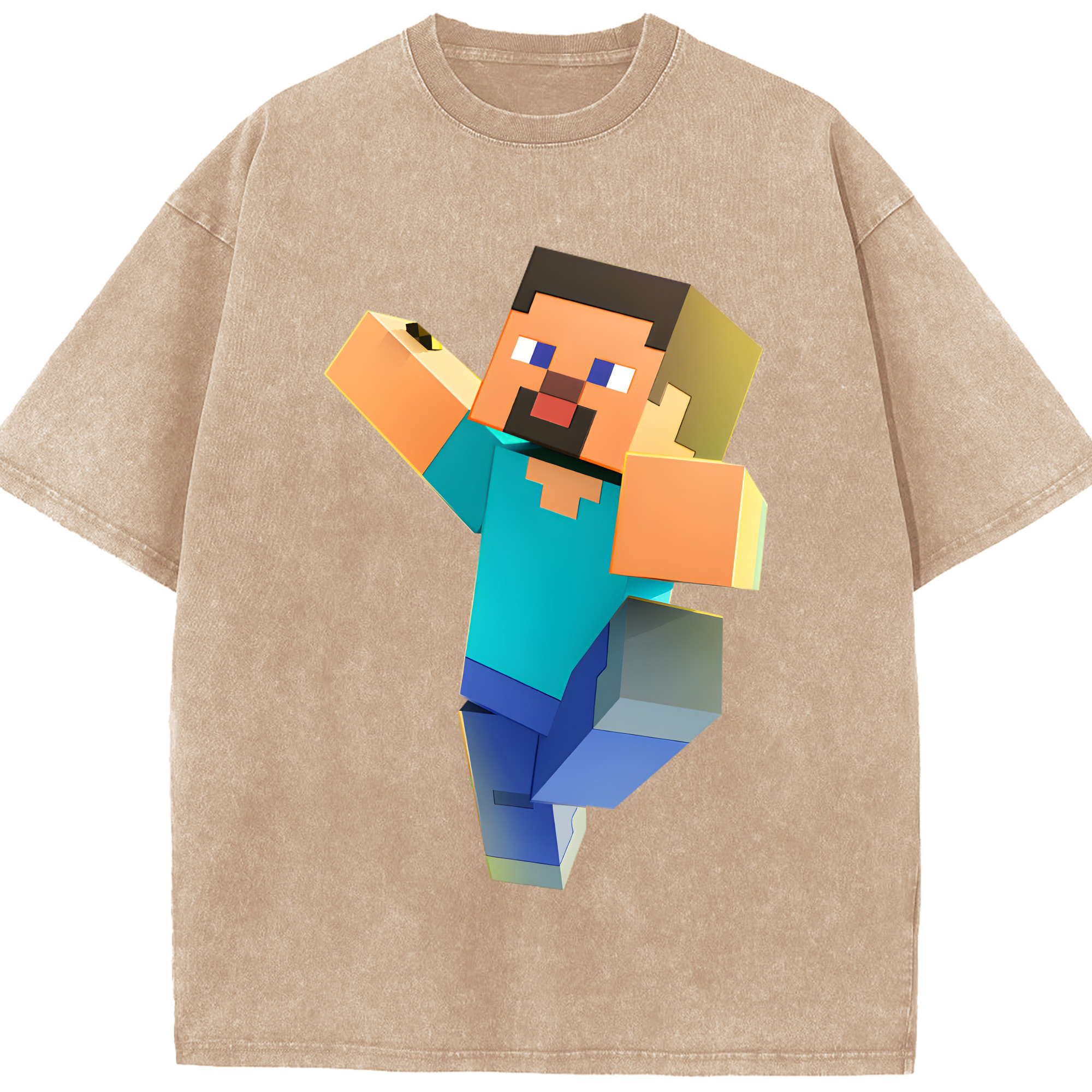 （画像用） マインクラフト ブロックの世界 Minecraft MC Block world 綿100% ヴィンテージ風 半袖Tシャツ（フロントプリント）