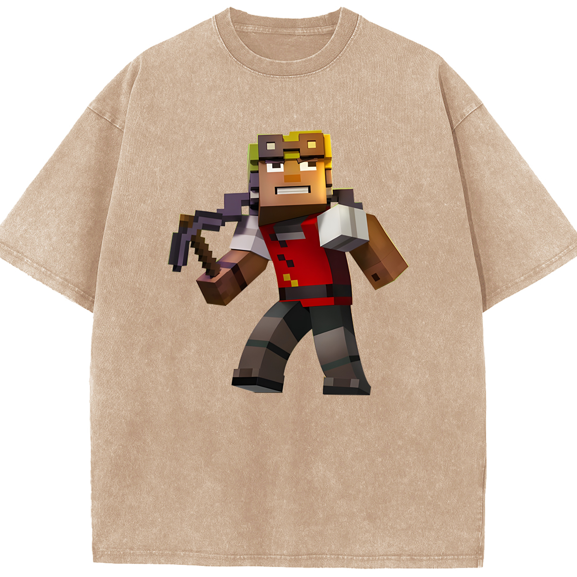 （画像用） マインクラフト ブロックの世界 Minecraft MC Block world 綿100% ヴィンテージ風 半袖Tシャツ（フロントプリント）
