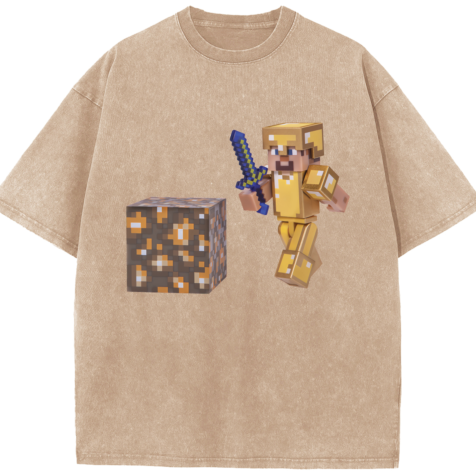 （画像用） マインクラフト ブロックの世界 Minecraft MC Block world 綿100% ヴィンテージ風 半袖Tシャツ（フロントプリント）