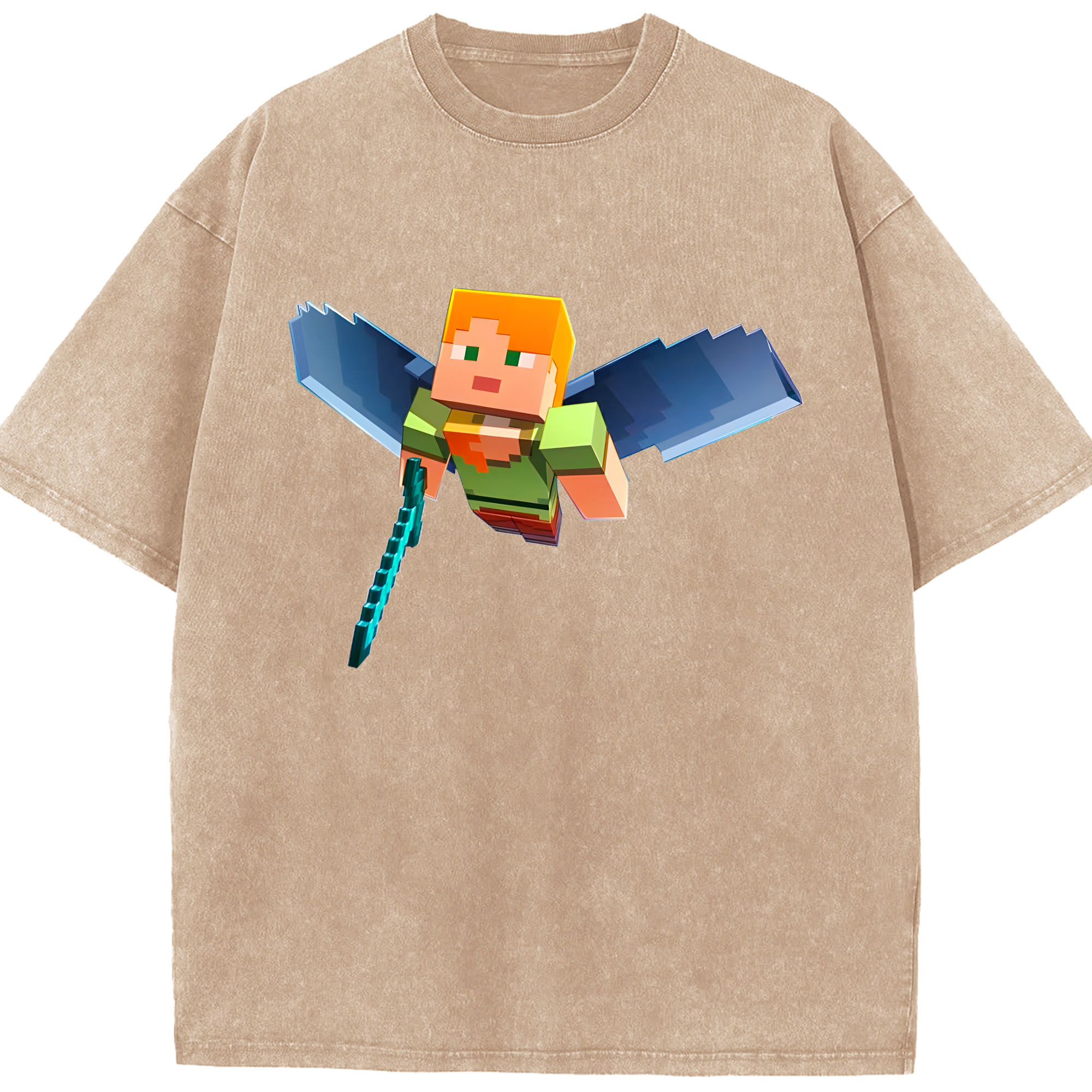 （画像用） マインクラフト ブロックの世界 Minecraft MC Block world 綿100% ヴィンテージ風 半袖Tシャツ（フロントプリント）