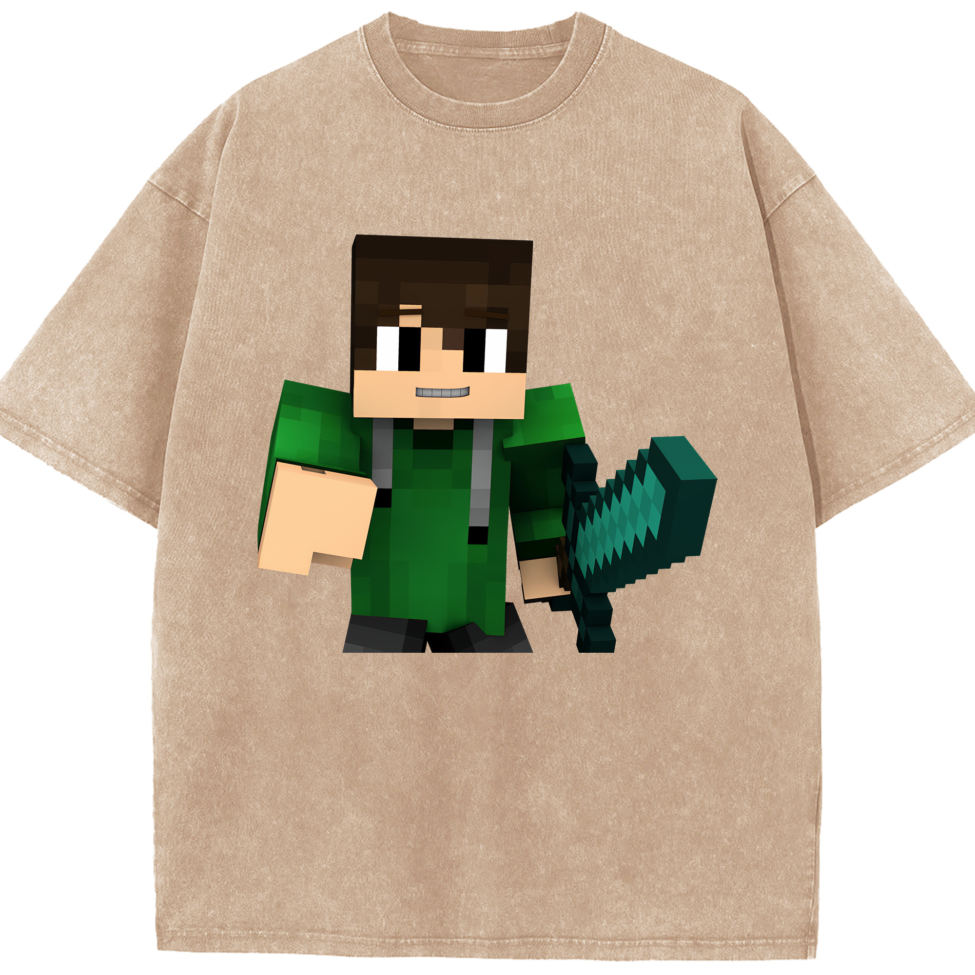（画像用） マインクラフト ブロックの世界 Minecraft MC Block world 綿100% ヴィンテージ風 半袖Tシャツ（フロントプリント）