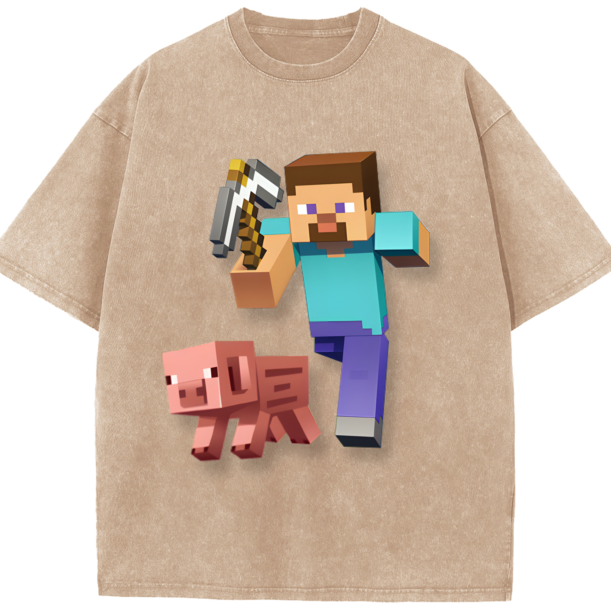 （画像用） マインクラフト ブロックの世界 Minecraft MC Block world 綿100% ヴィンテージ風 半袖Tシャツ（フロントプリント）
