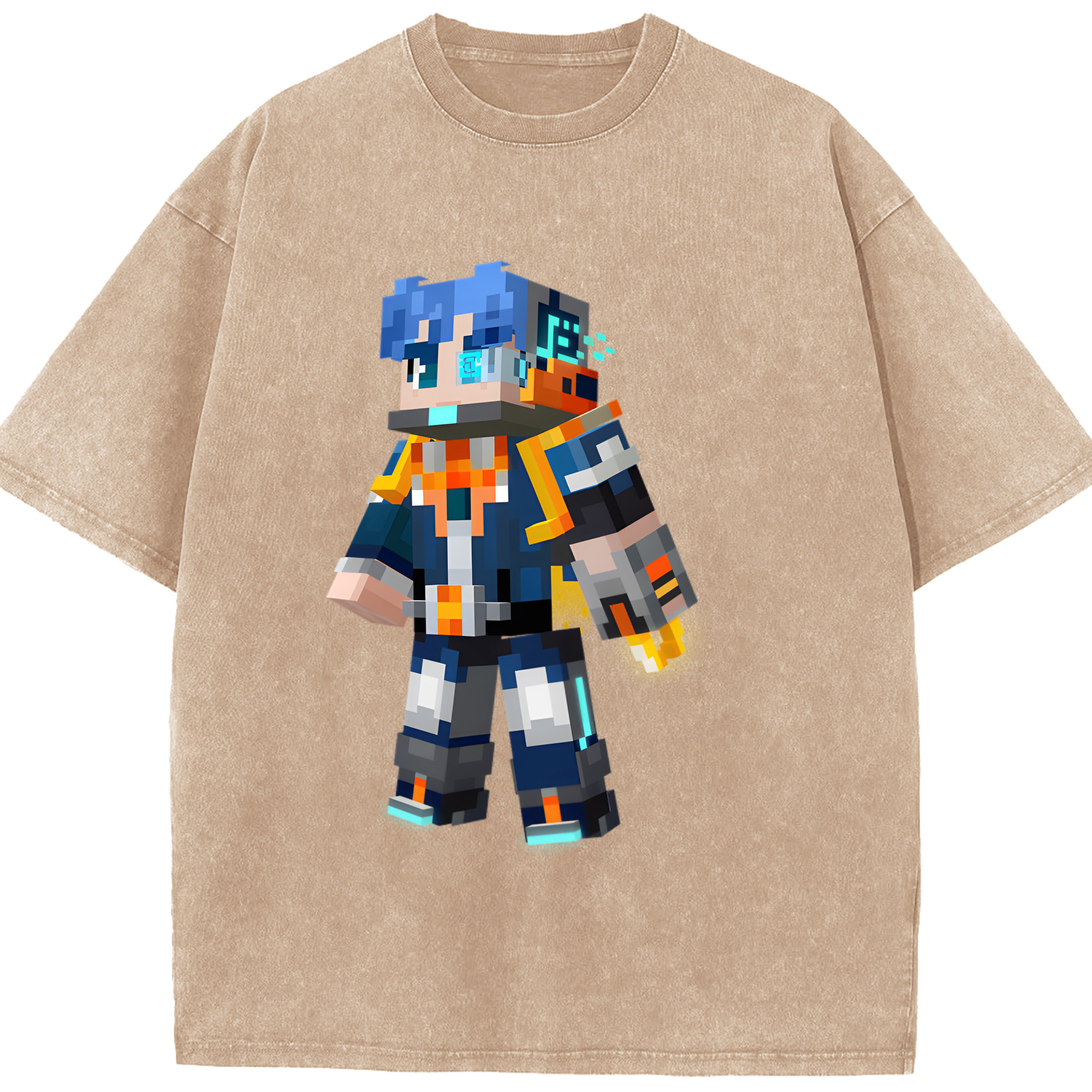 （画像用） マインクラフト ブロックの世界 Minecraft MC Block world 綿100% ヴィンテージ風 半袖Tシャツ（フロントプリント）