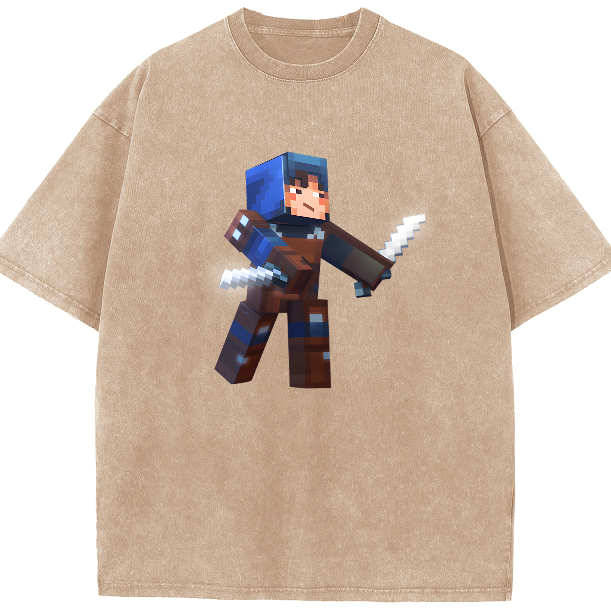 （画像用） マインクラフト ブロックの世界 Minecraft MC Block world 綿100% ヴィンテージ風 半袖Tシャツ（フロントプリント）