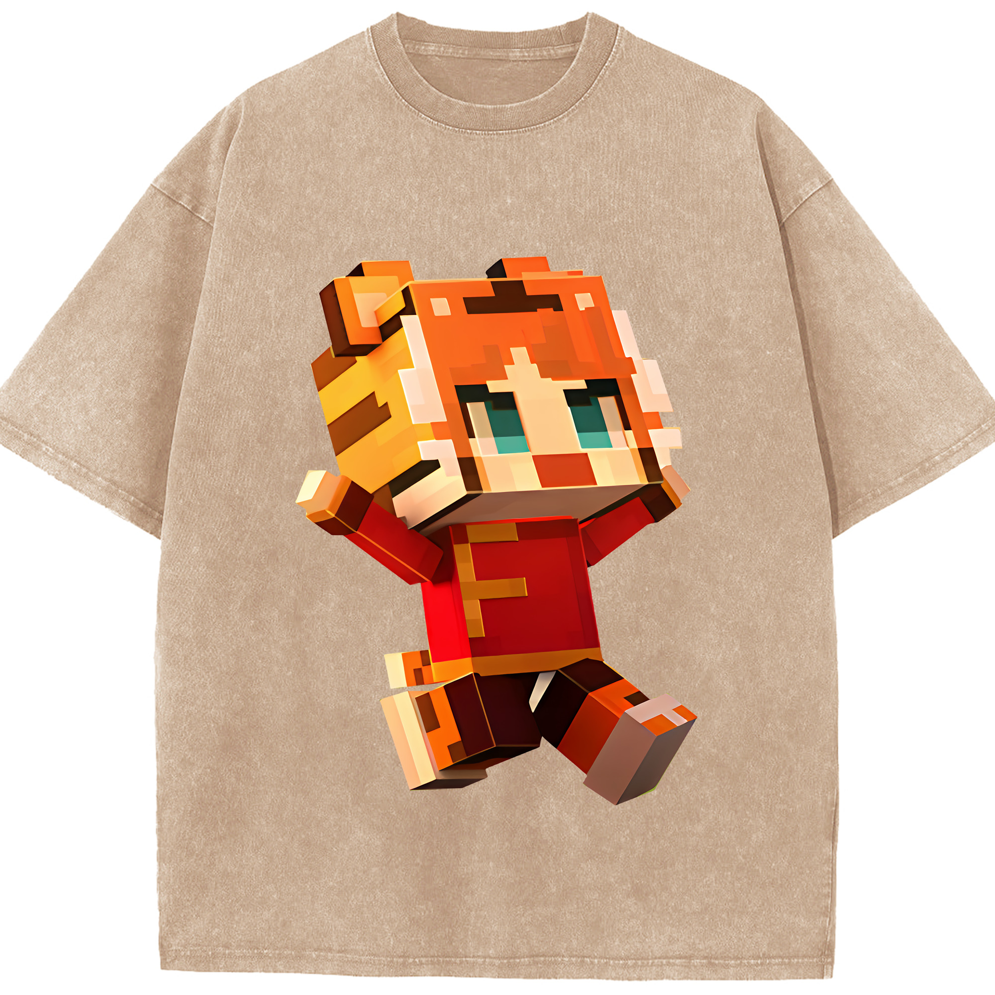 （画像用） マインクラフト ブロックの世界 Minecraft MC Block world 綿100% ヴィンテージ風 半袖Tシャツ（フロントプリント）