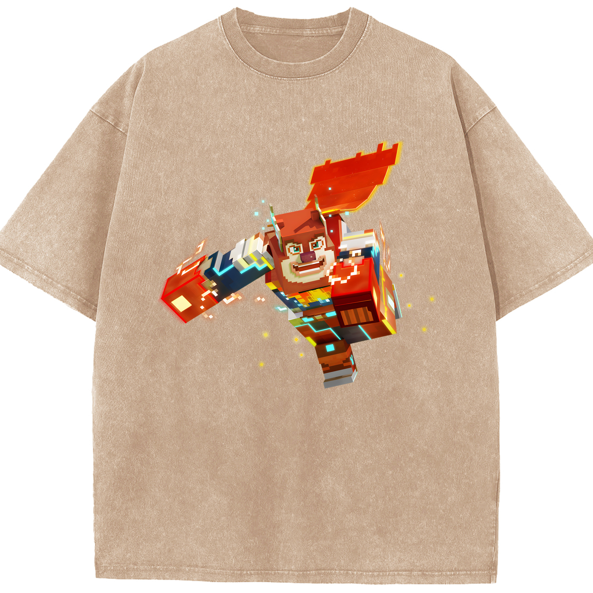 （画像用） マインクラフト ブロックの世界 Minecraft MC Block world 綿100% ヴィンテージ風 半袖Tシャツ（フロントプリント）