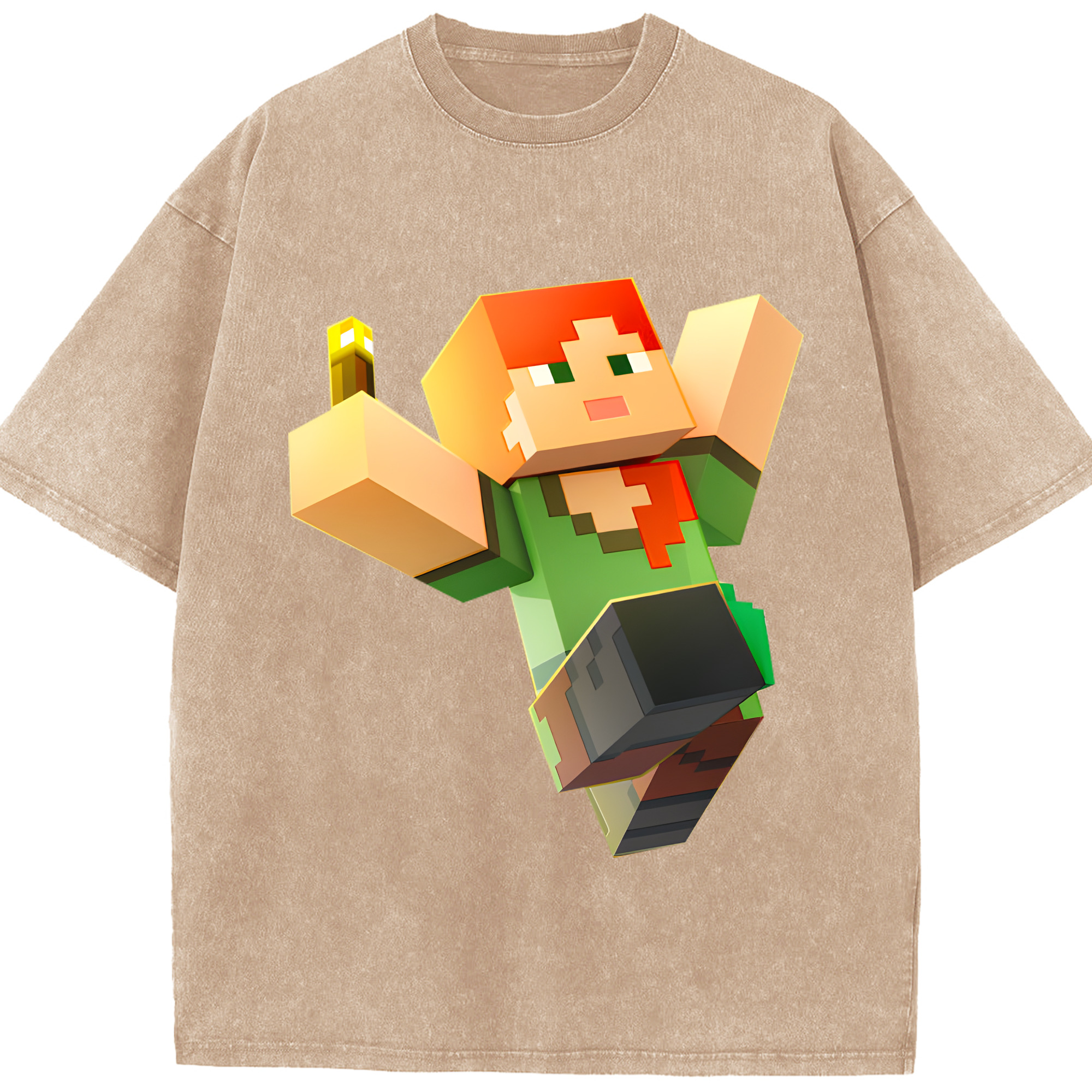 （画像用） マインクラフト ブロックの世界 Minecraft MC Block world 綿100% ヴィンテージ風 半袖Tシャツ（フロントプリント）