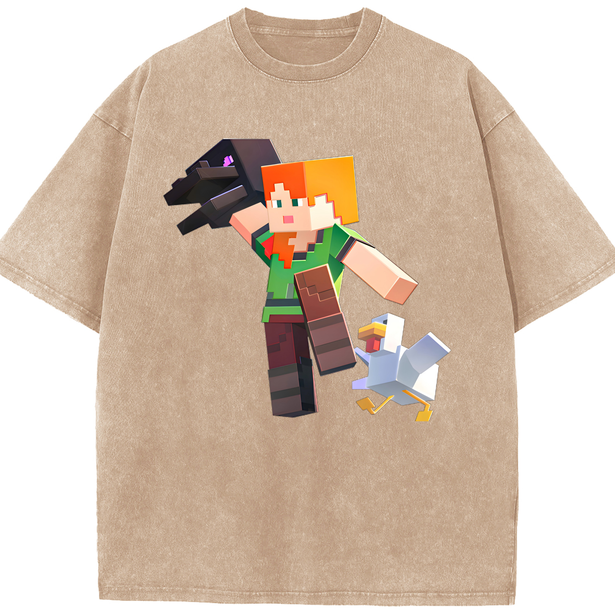 （画像用） マインクラフト ブロックの世界 Minecraft MC Block world 綿100% ヴィンテージ風 半袖Tシャツ（フロントプリント）
