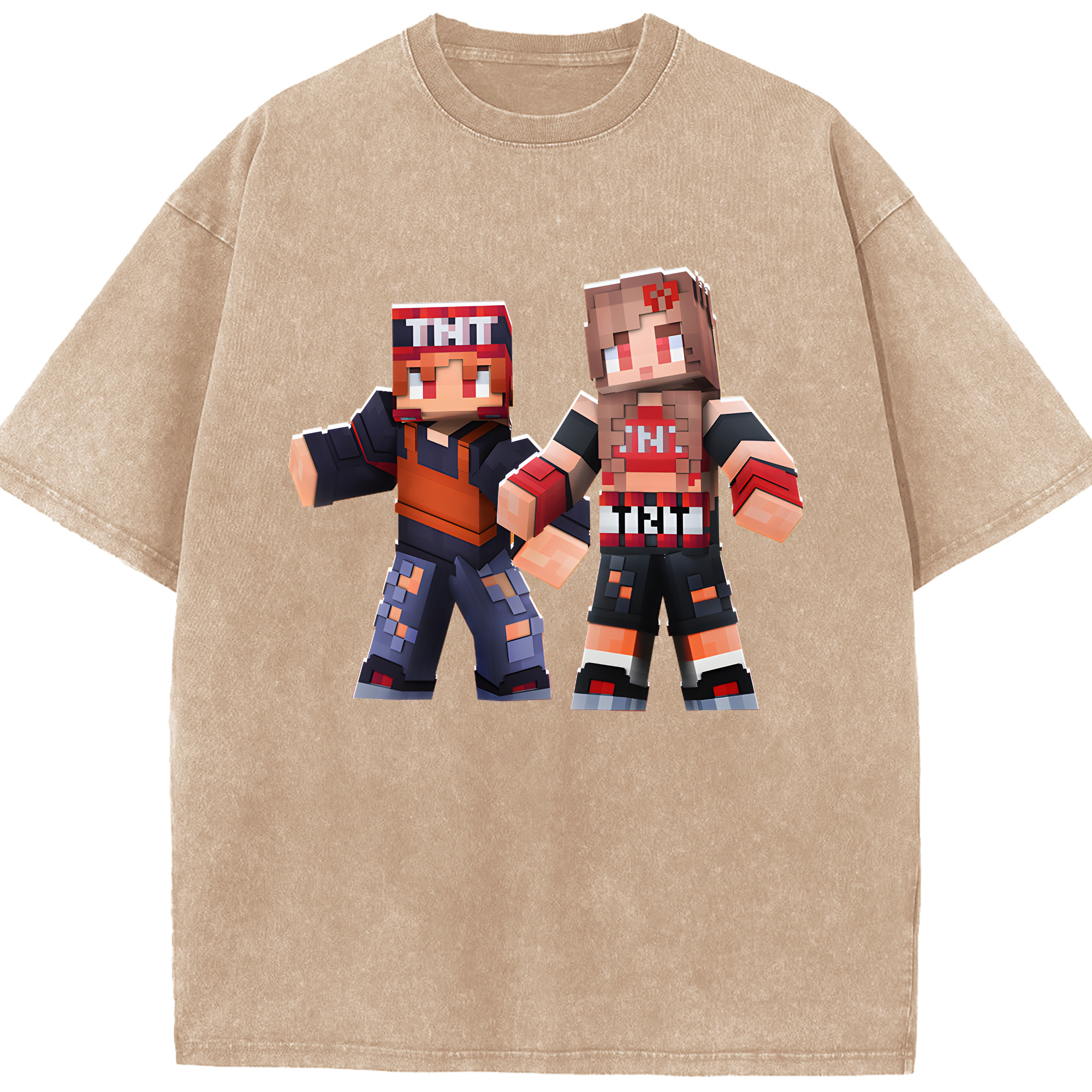 （画像用） マインクラフト ブロックの世界 Minecraft MC Block world 綿100% ヴィンテージ風 半袖Tシャツ（フロントプリント）