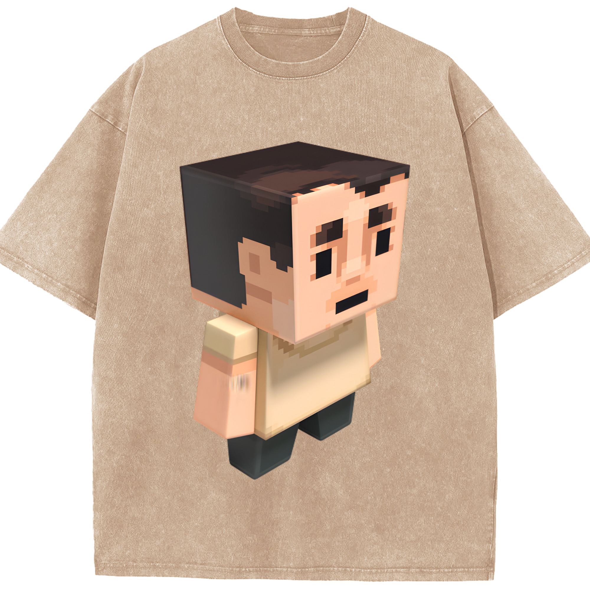 （画像用） マインクラフト ブロックの世界 Minecraft MC Block world 綿100% ヴィンテージ風 半袖Tシャツ（フロントプリント）