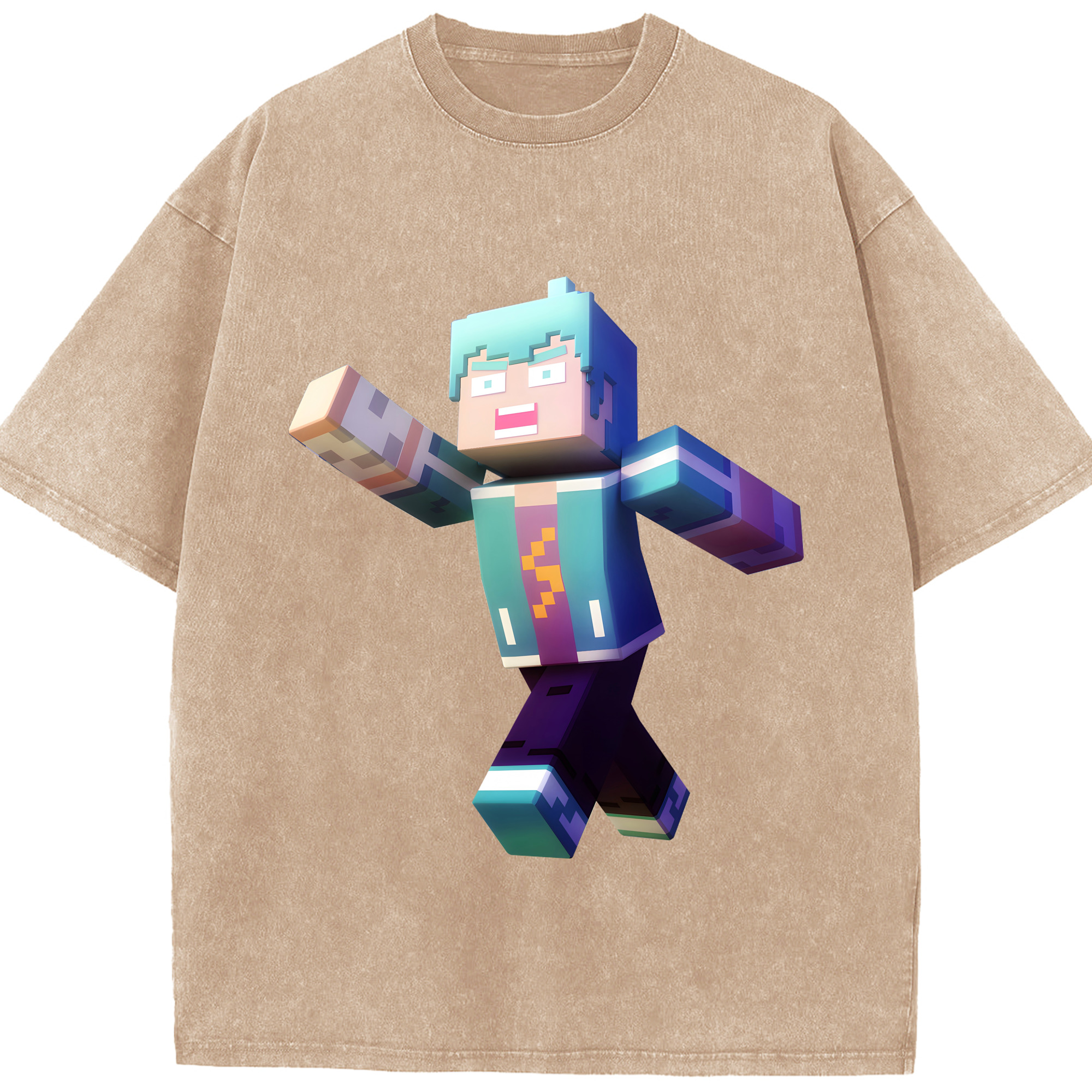 （画像用） マインクラフト ブロックの世界 Minecraft MC Block world 綿100% ヴィンテージ風 半袖Tシャツ（フロントプリント）