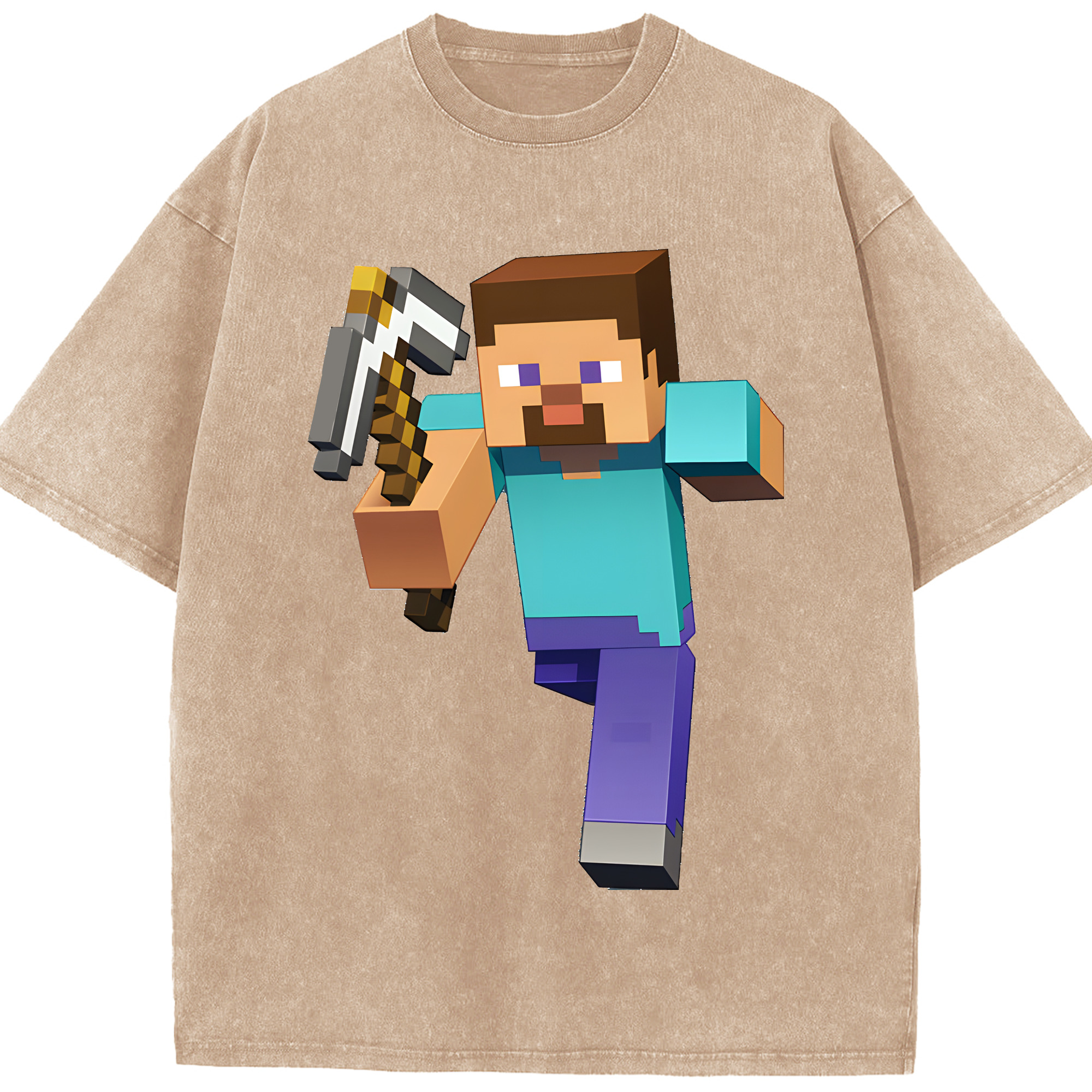 （画像用） マインクラフト ブロックの世界 Minecraft MC Block world 綿100% ヴィンテージ風 半袖Tシャツ（フロントプリント）