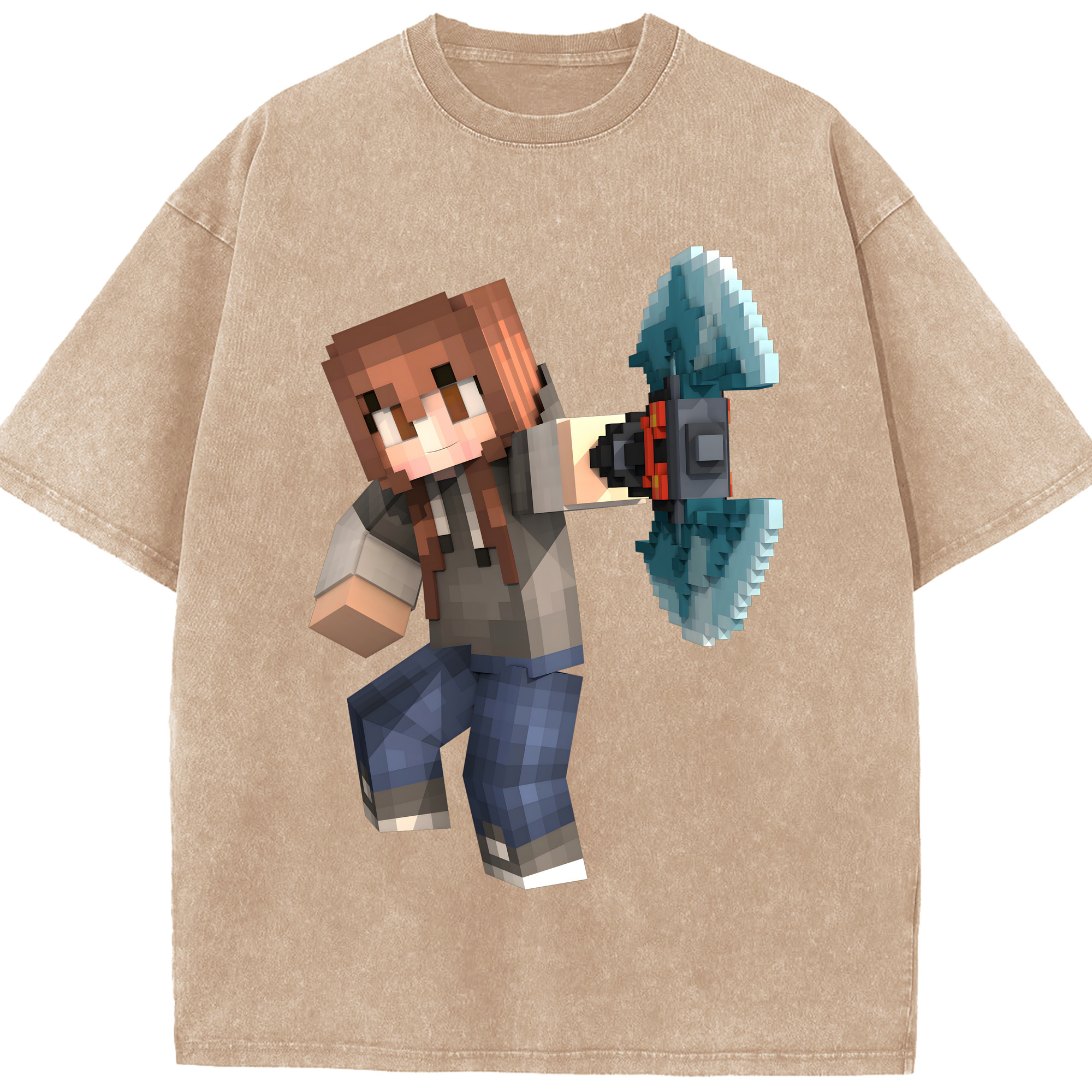 （画像用） マインクラフト ブロックの世界 Minecraft MC Block world 綿100% ヴィンテージ風 半袖Tシャツ（フロントプリント）