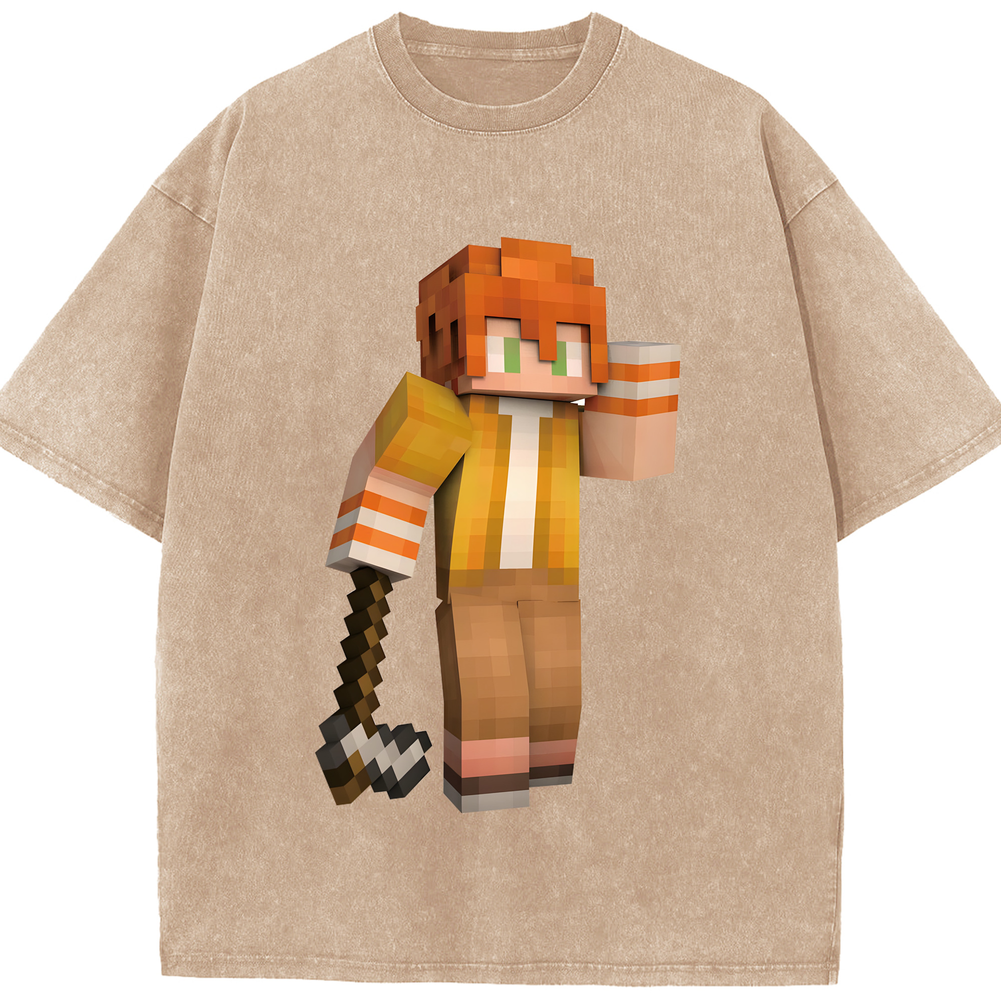 （画像用） マインクラフト ブロックの世界 Minecraft MC Block world 綿100% ヴィンテージ風 半袖Tシャツ（フロントプリント）