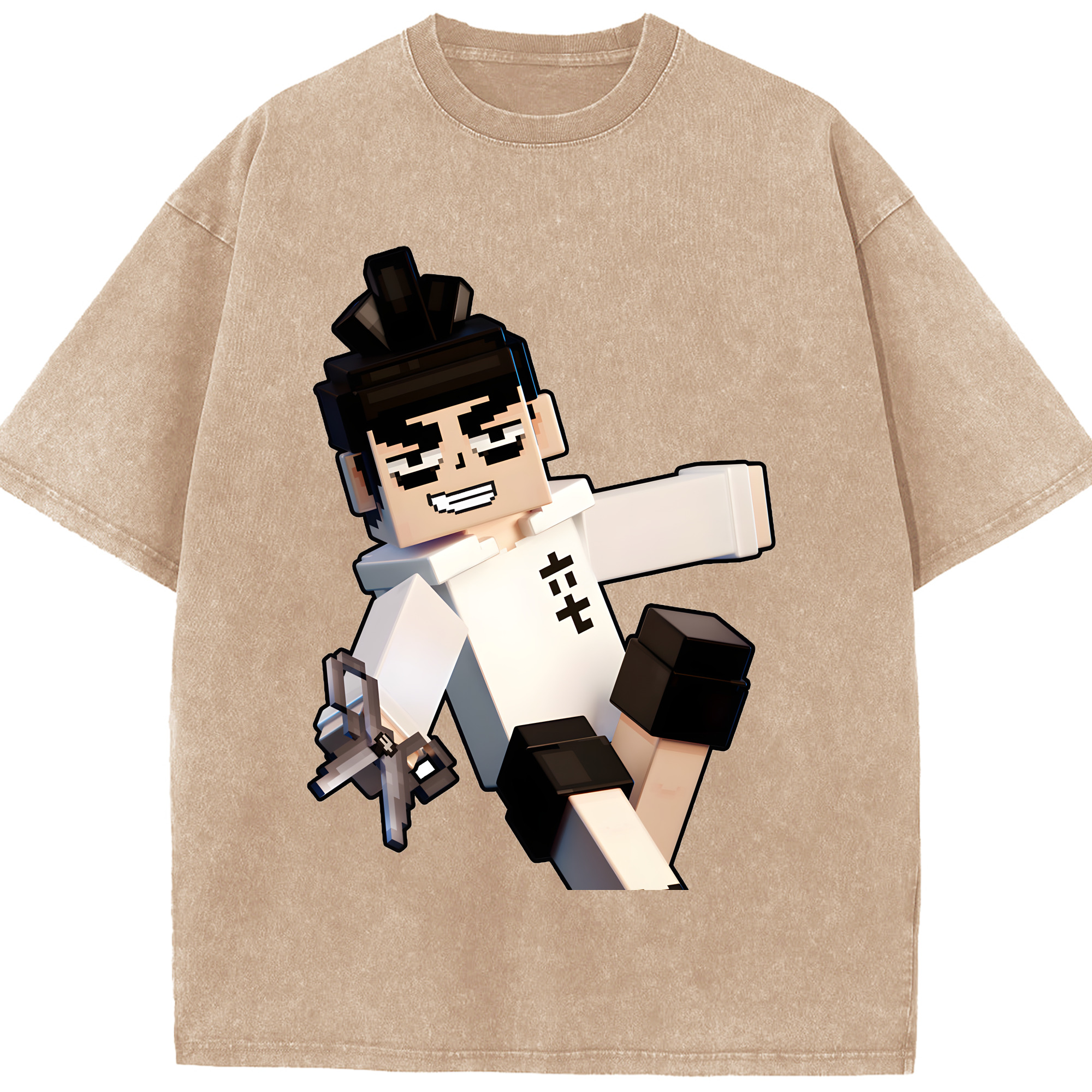 （画像用） マインクラフト ブロックの世界 Minecraft MC Block world 綿100% ヴィンテージ風 半袖Tシャツ（フロントプリント）