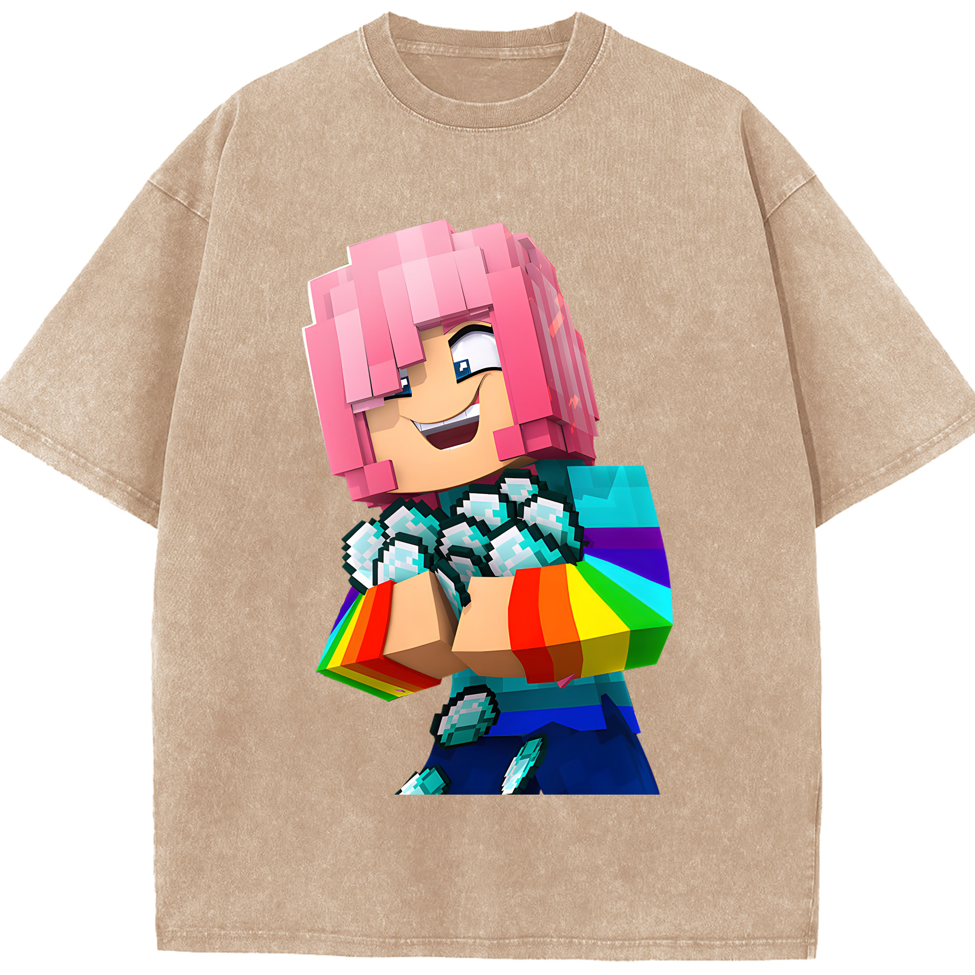 （画像用） マインクラフト ブロックの世界 Minecraft MC Block world 綿100% ヴィンテージ風 半袖Tシャツ（フロントプリント）