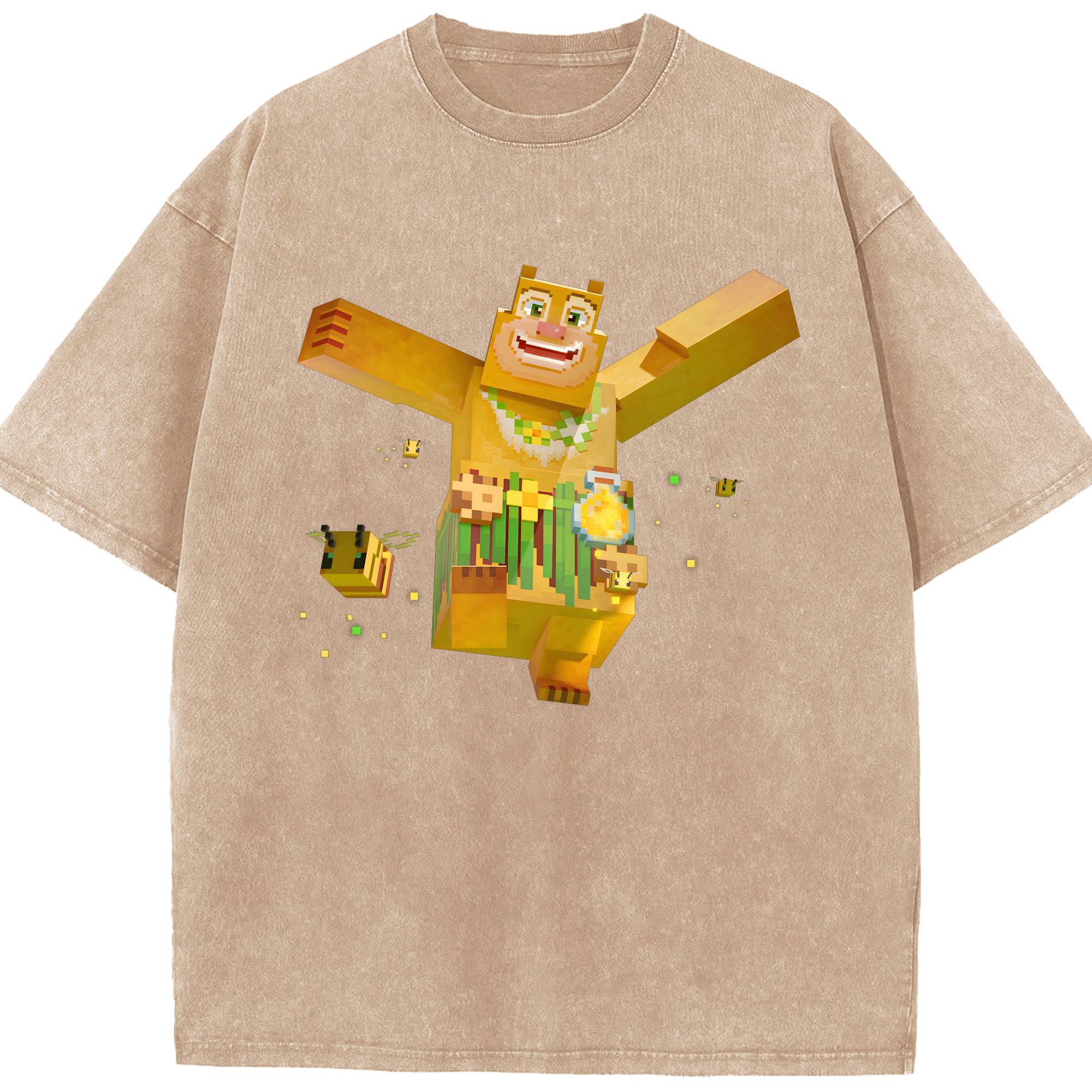 （画像用） マインクラフト ブロックの世界 Minecraft MC Block world 綿100% ヴィンテージ風 半袖Tシャツ（フロントプリント）