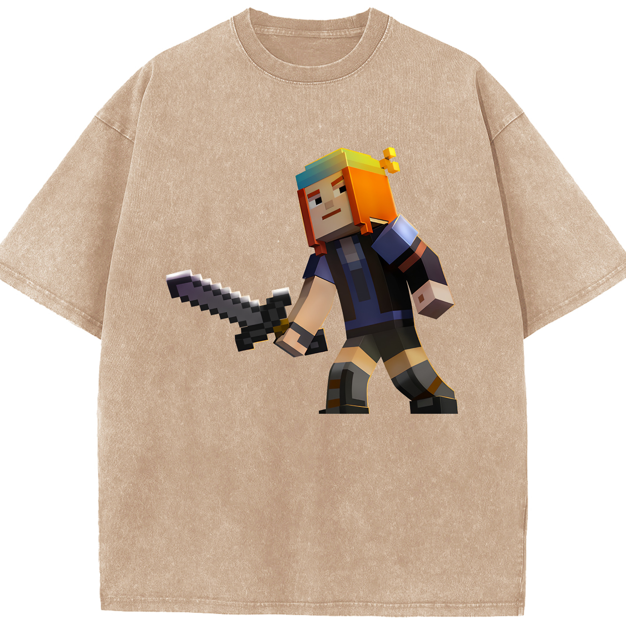 （画像用） マインクラフト ブロックの世界 Minecraft MC Block world 綿100% ヴィンテージ風 半袖Tシャツ（フロントプリント）