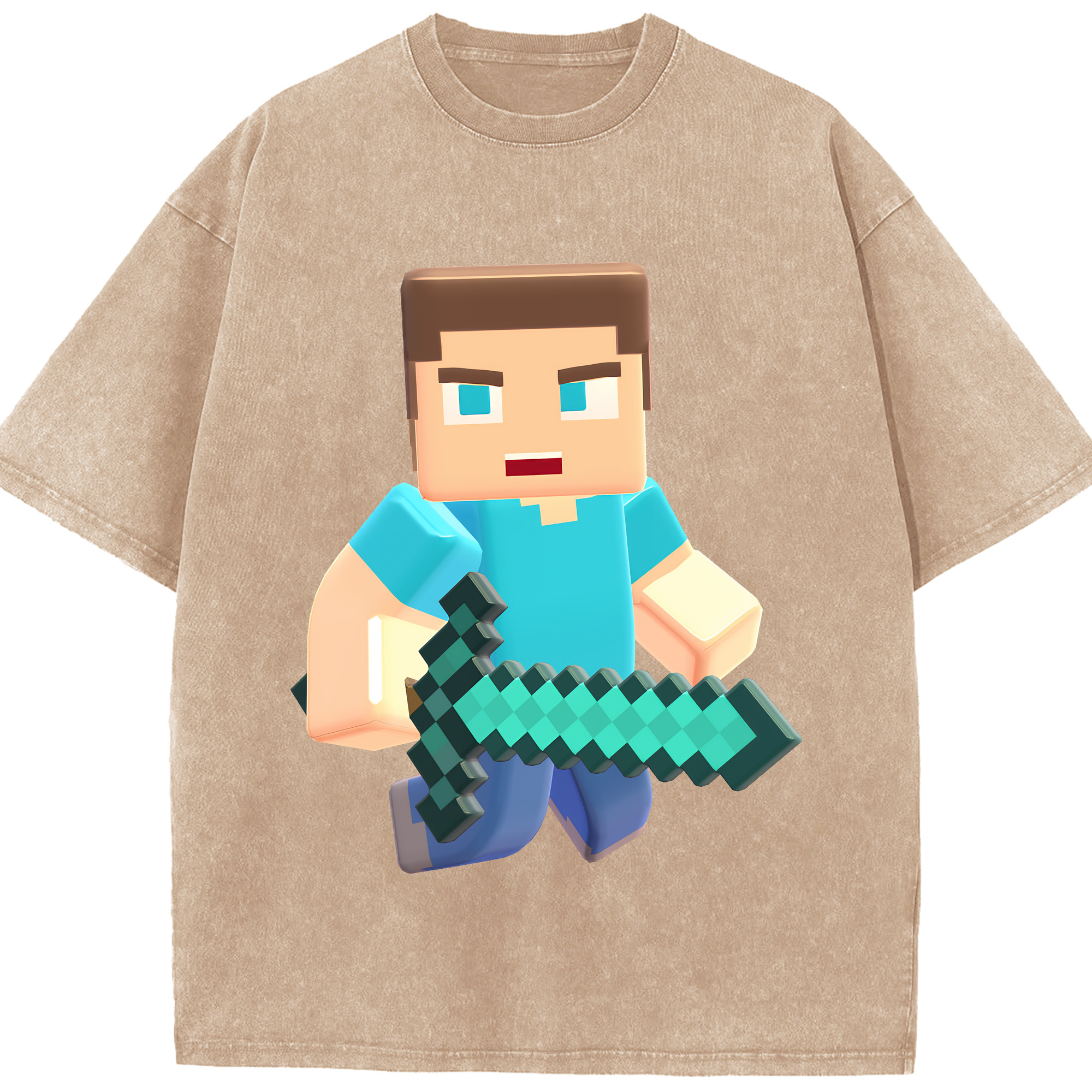 （画像用） マインクラフト ブロックの世界 Minecraft MC Block world 綿100% ヴィンテージ風 半袖Tシャツ（フロントプリント）