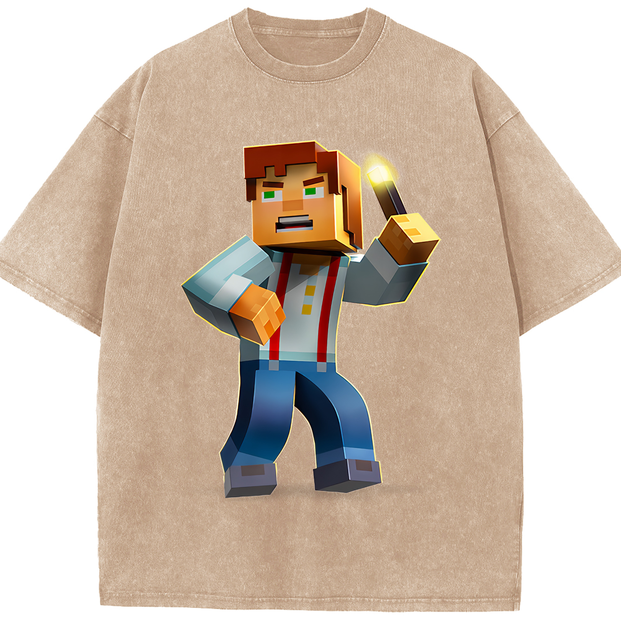 （画像用） マインクラフト ブロックの世界 Minecraft MC Block world 綿100% ヴィンテージ風 半袖Tシャツ（フロントプリント）