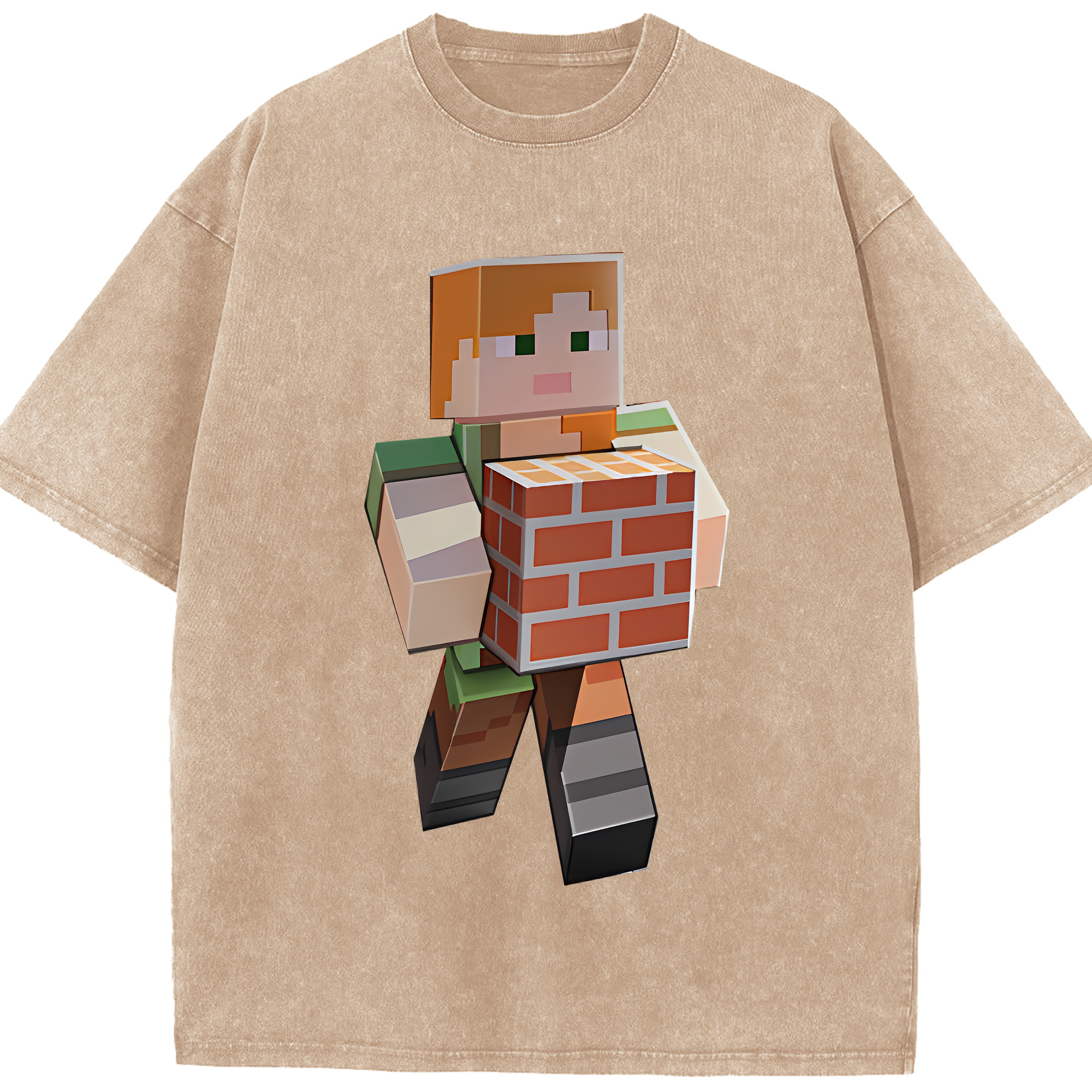 （画像用） マインクラフト ブロックの世界 Minecraft MC Block world 綿100% ヴィンテージ風 半袖Tシャツ（フロントプリント）
