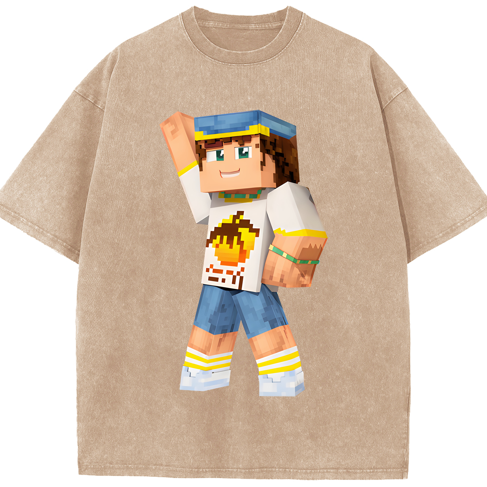 （画像用） マインクラフト ブロックの世界 Minecraft MC Block world 綿100% ヴィンテージ風 半袖Tシャツ（フロントプリント）