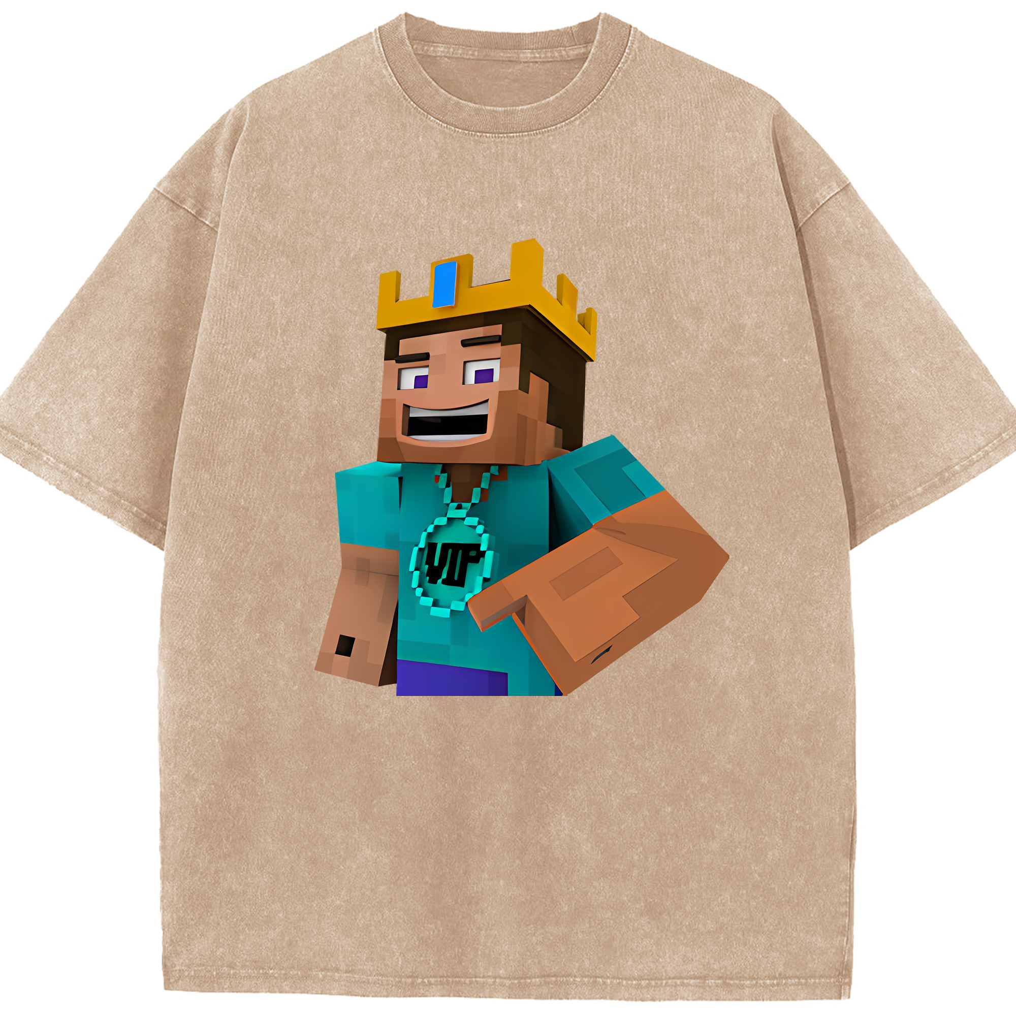 （画像用） マインクラフト ブロックの世界 Minecraft MC Block world 綿100% ヴィンテージ風 半袖Tシャツ（フロントプリント）