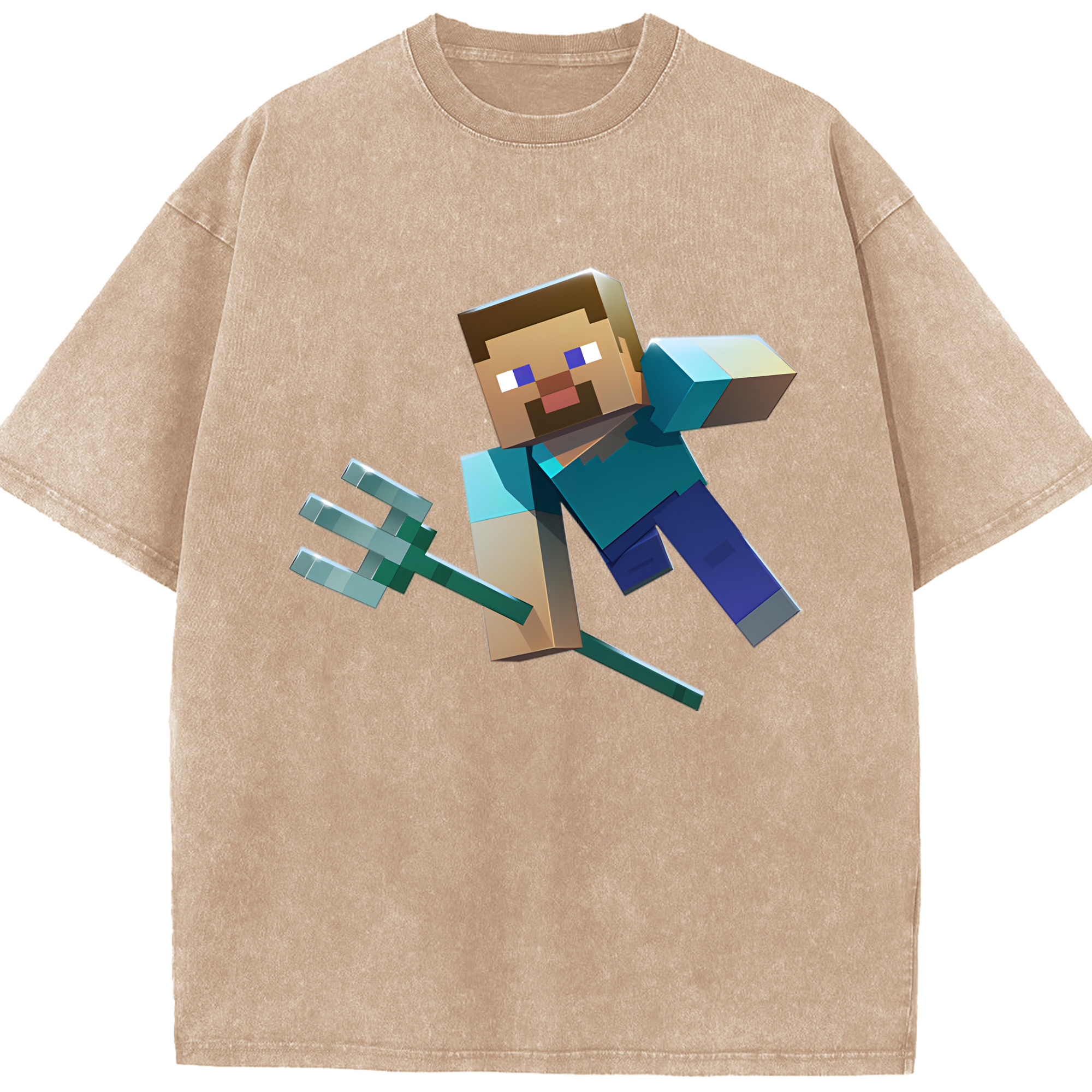 （画像用） マインクラフト ブロックの世界 Minecraft MC Block world 綿100% ヴィンテージ風 半袖Tシャツ（フロントプリント）