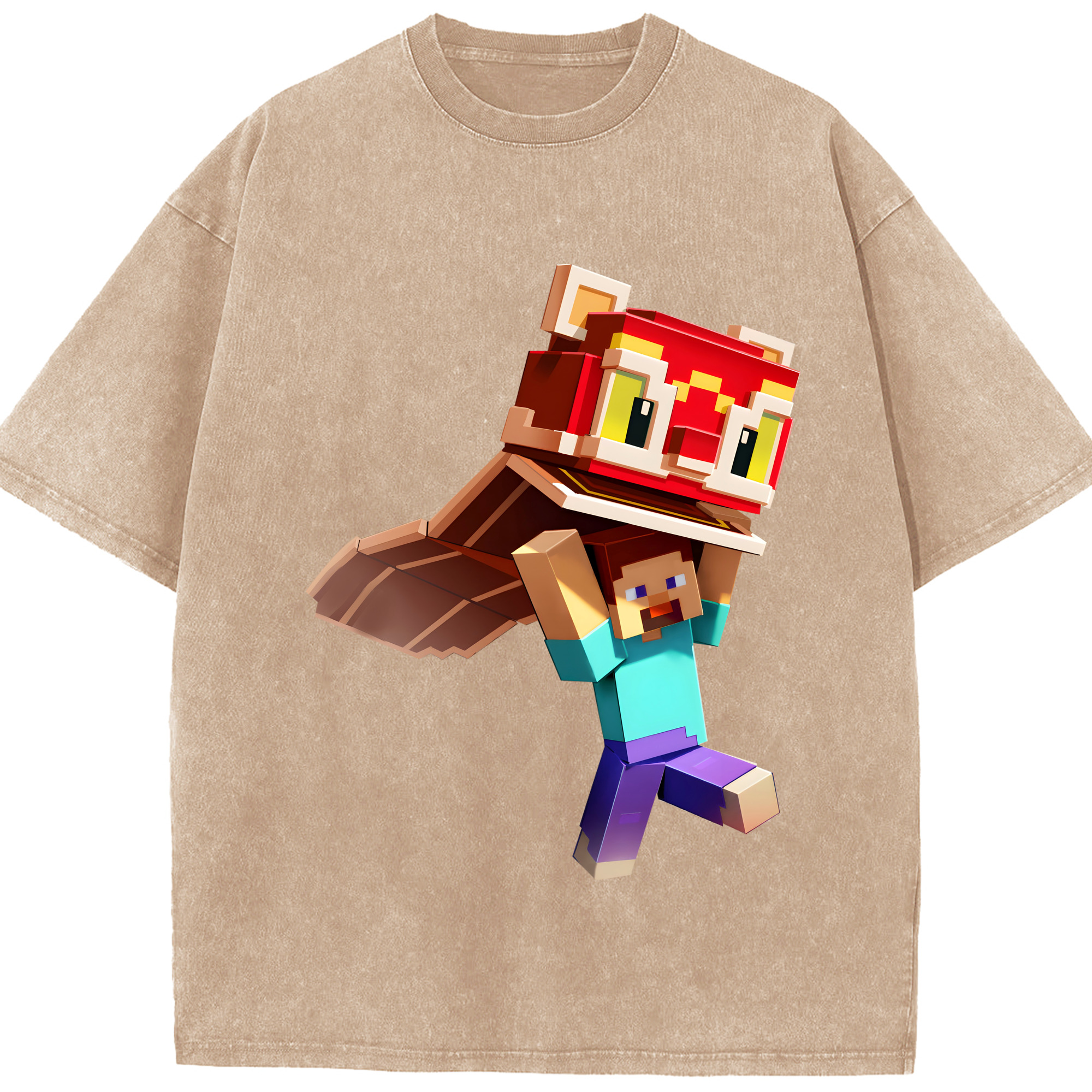 （画像用） マインクラフト ブロックの世界 Minecraft MC Block world 綿100% ヴィンテージ風 半袖Tシャツ（フロントプリント）