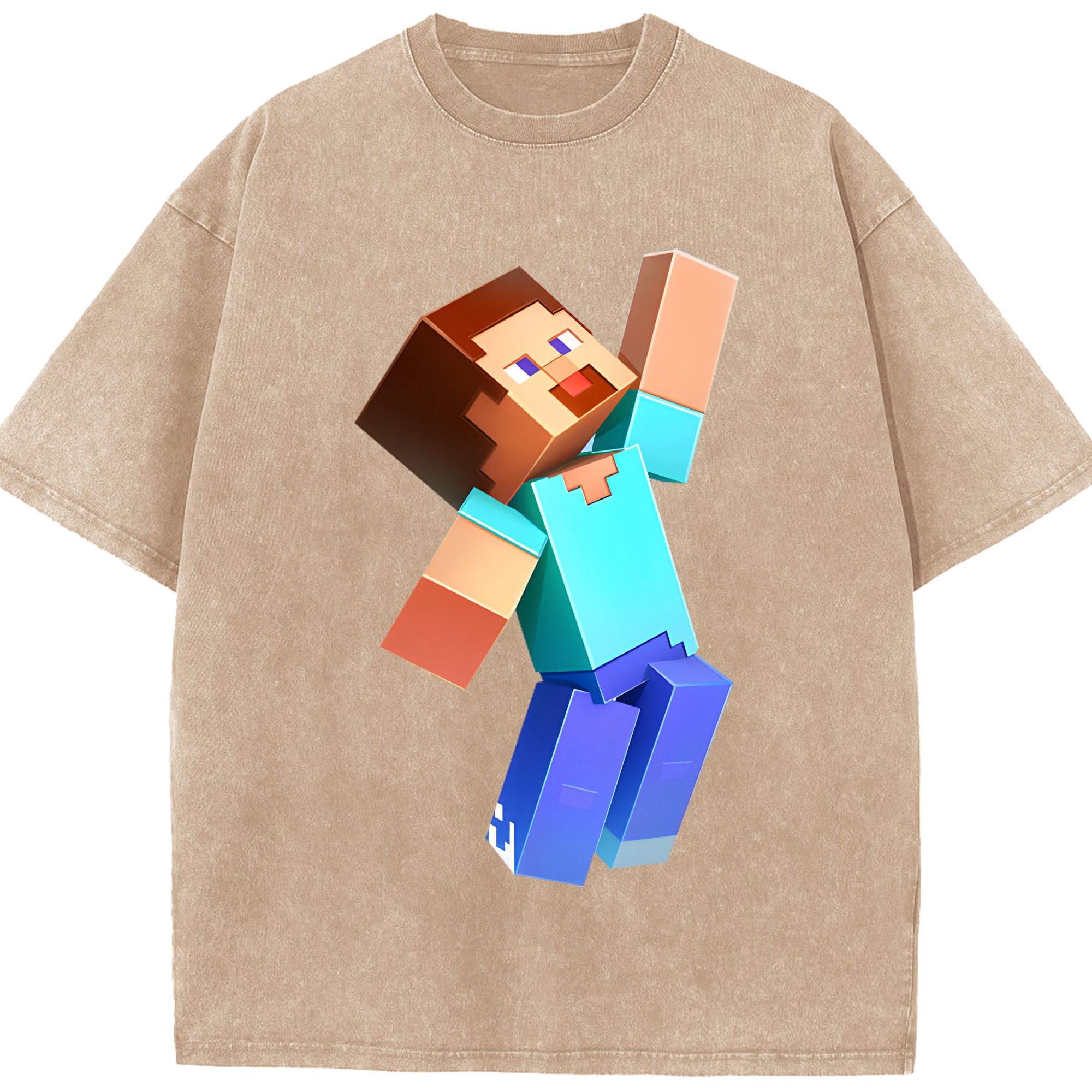 （画像用） マインクラフト ブロックの世界 Minecraft MC Block world 綿100% ヴィンテージ風 半袖Tシャツ（フロントプリント）