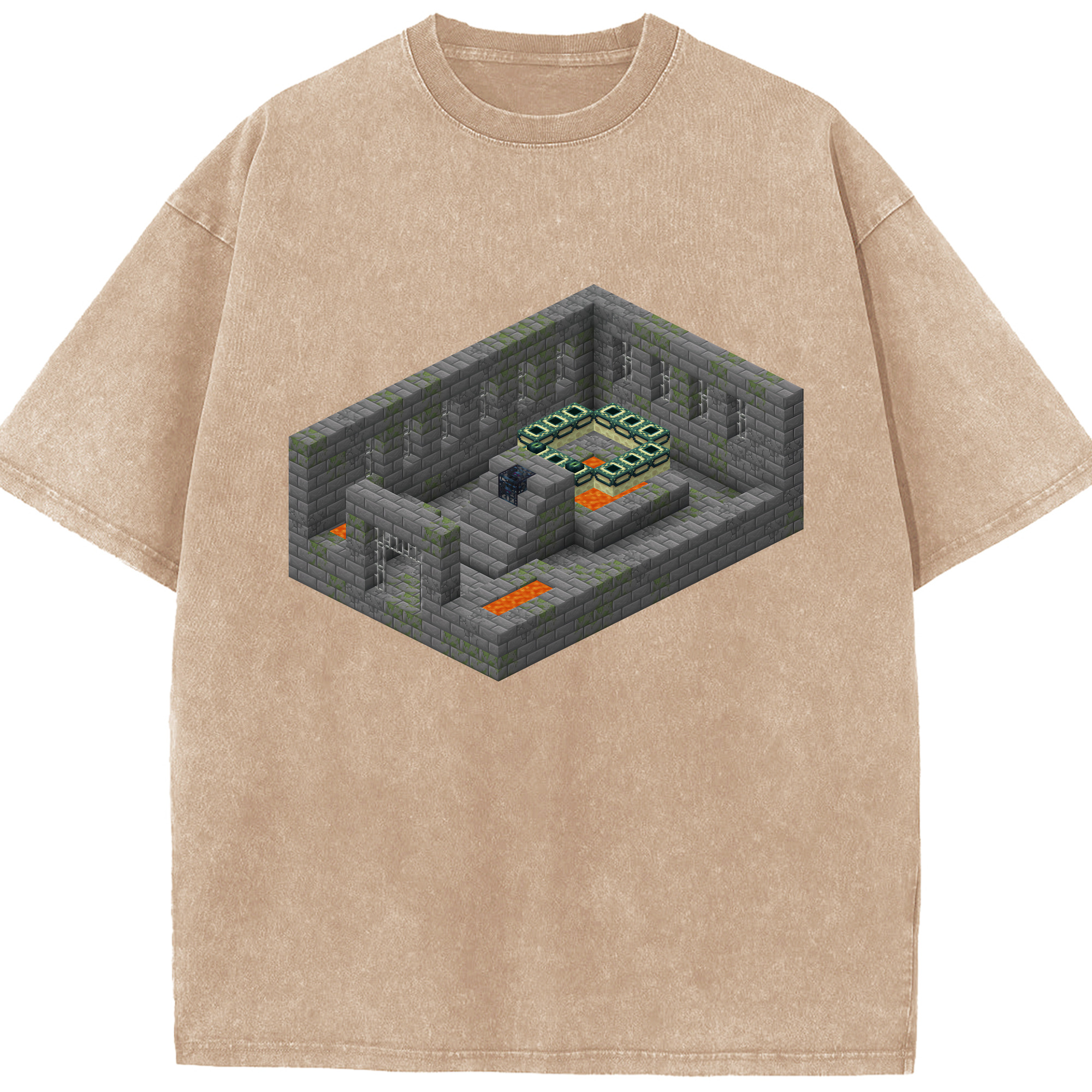 （画像用） マインクラフト ブロックの世界 Minecraft MC Block world 綿100% ヴィンテージ風 半袖Tシャツ（フロントプリント）