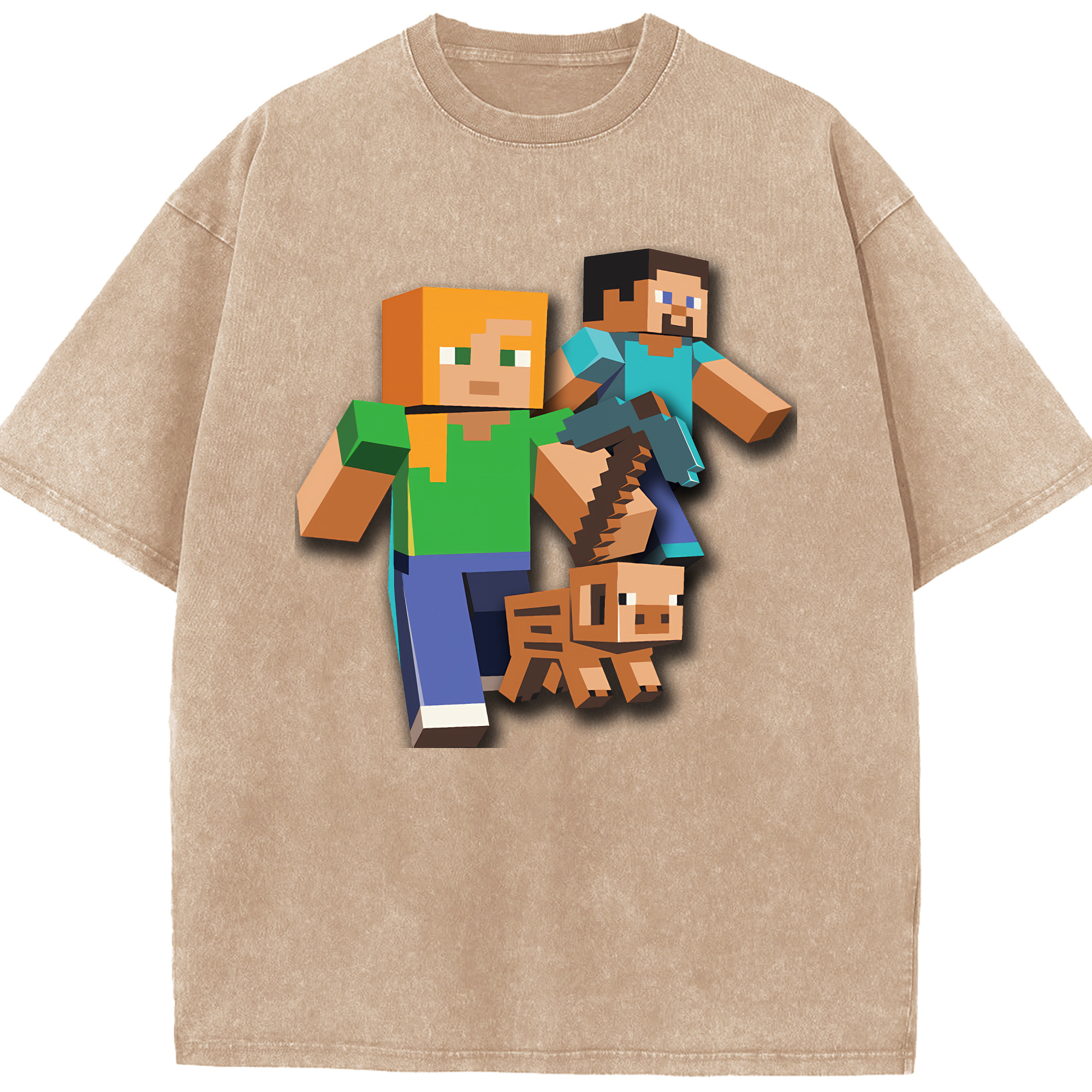 （画像用） マインクラフト ブロックの世界 Minecraft MC Block world 綿100% ヴィンテージ風 半袖Tシャツ（フロントプリント）