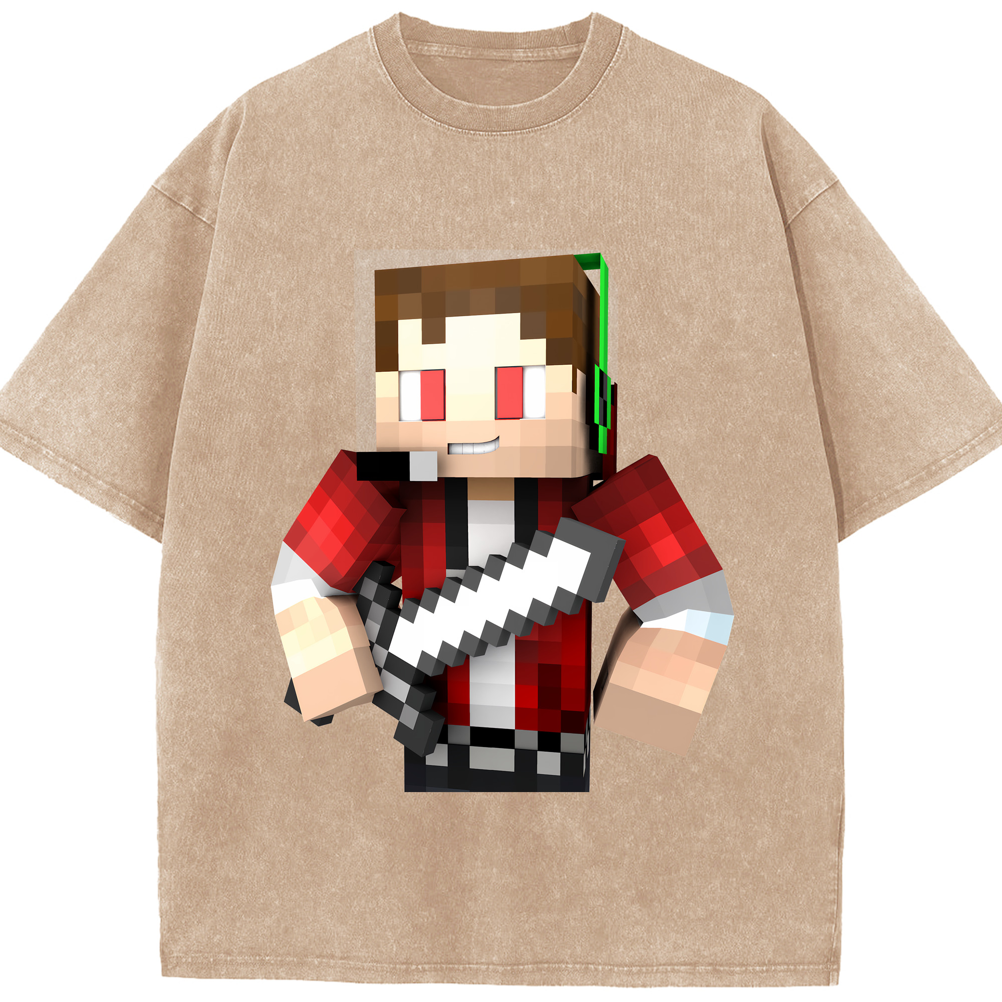 （画像用） マインクラフト ブロックの世界 Minecraft MC Block world 綿100% ヴィンテージ風 半袖Tシャツ（フロントプリント）