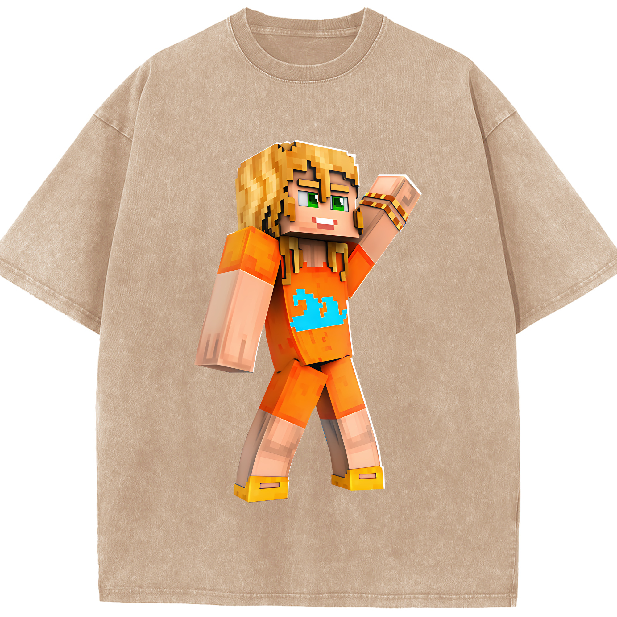 （画像用） マインクラフト ブロックの世界 Minecraft MC Block world 綿100% ヴィンテージ風 半袖Tシャツ（フロントプリント）