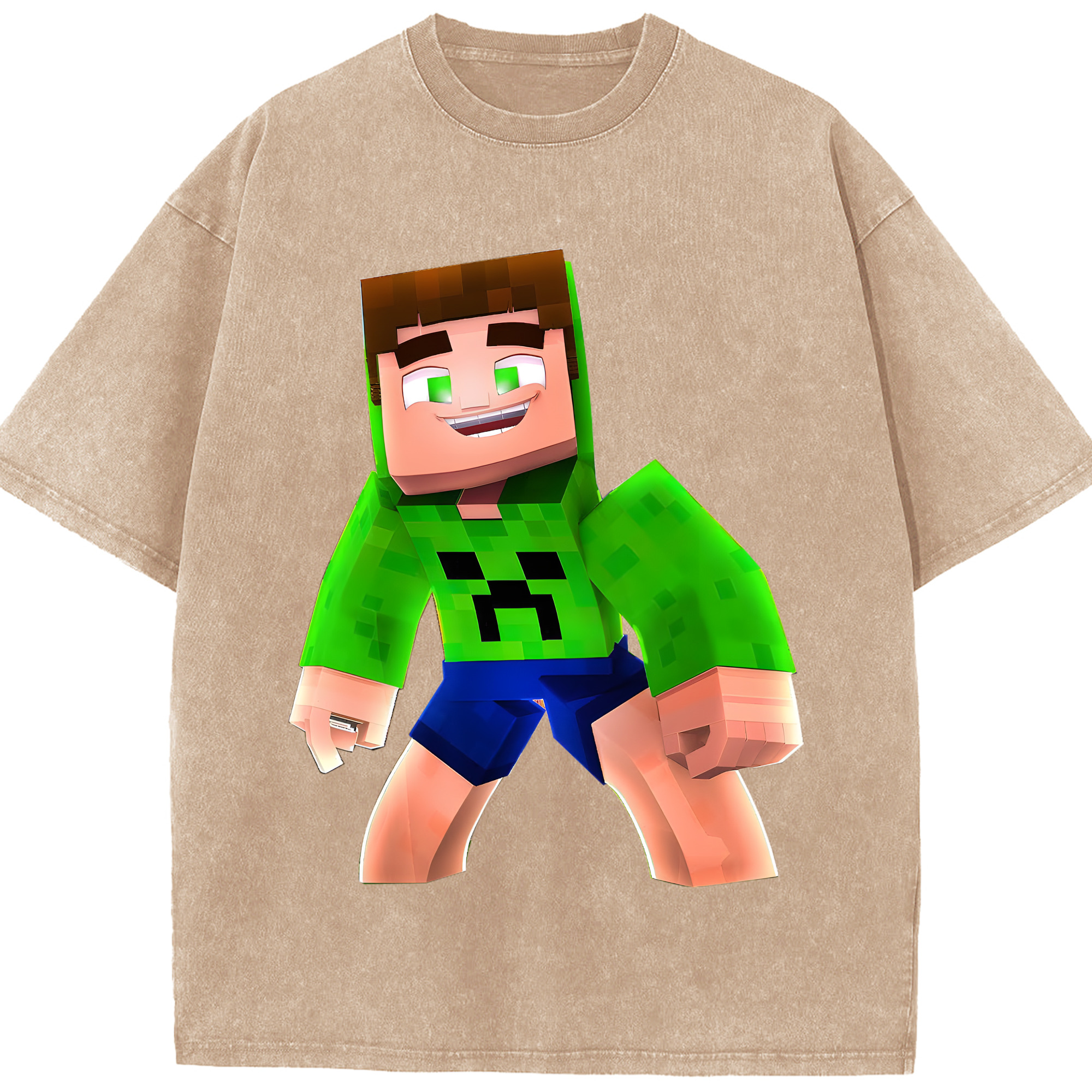 （画像用） マインクラフト ブロックの世界 Minecraft MC Block world 綿100% ヴィンテージ風 半袖Tシャツ（フロントプリント）