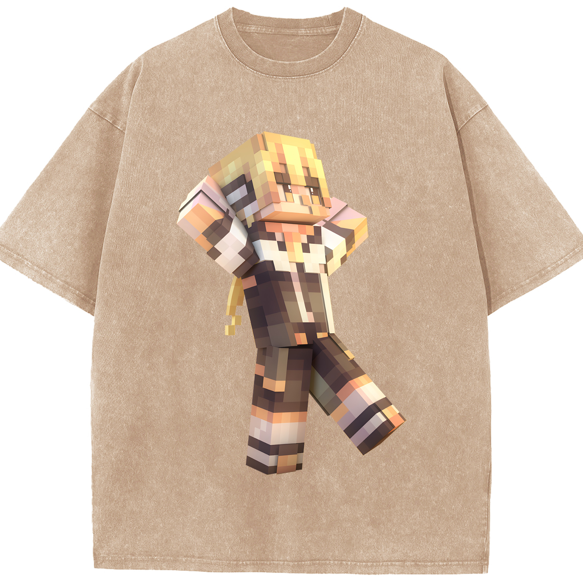 （画像用） マインクラフト ブロックの世界 Minecraft MC Block world 綿100% ヴィンテージ風 半袖Tシャツ（フロントプリント）