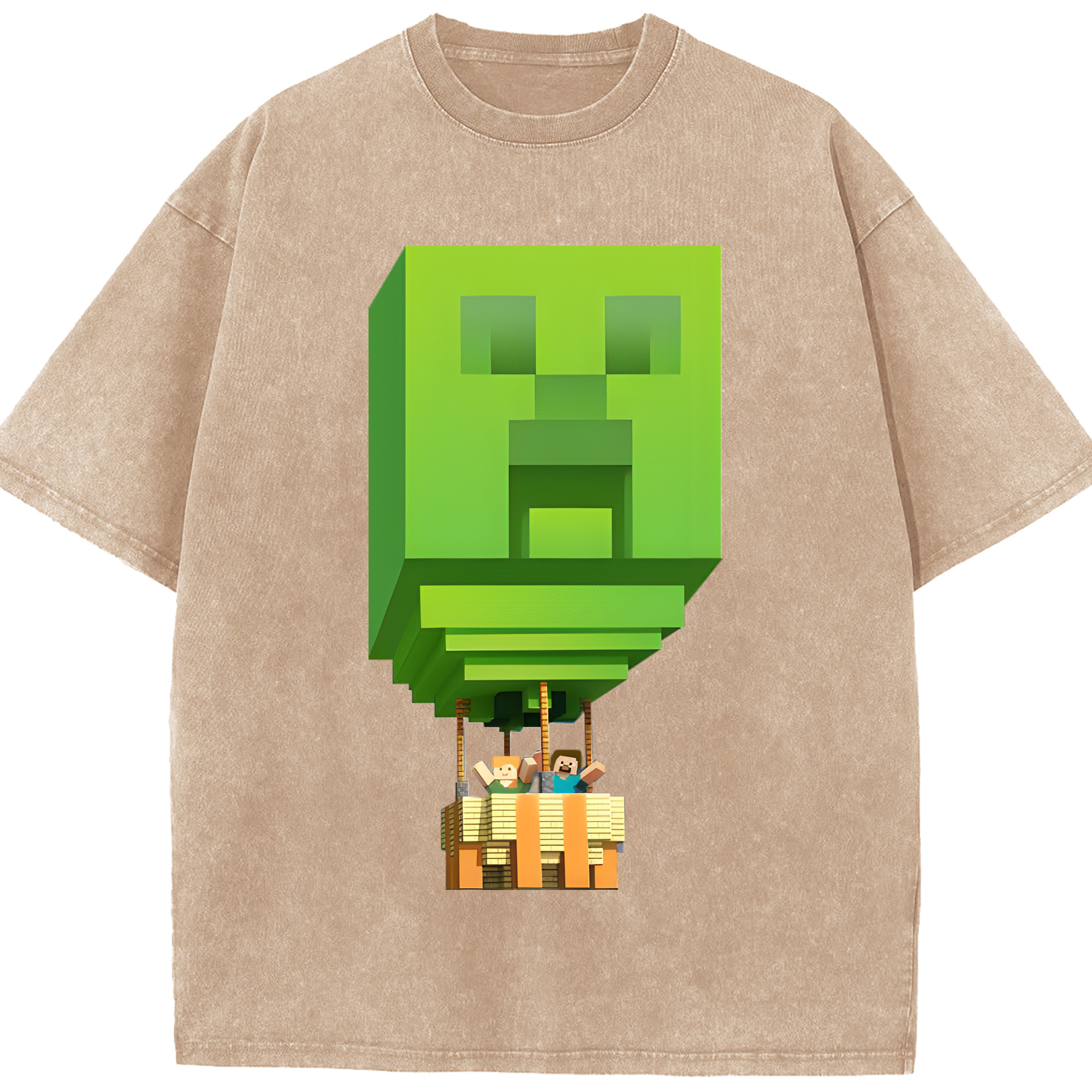 （画像用） マインクラフト ブロックの世界 Minecraft MC Block world 綿100% ヴィンテージ風 半袖Tシャツ（フロントプリント）