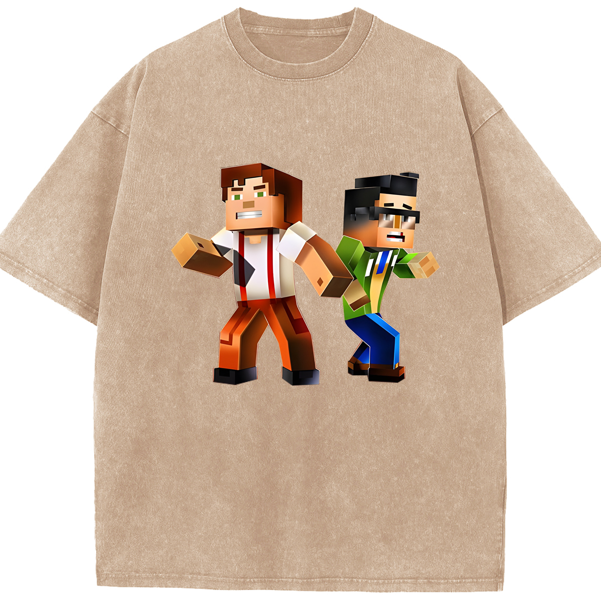（画像用） マインクラフト ブロックの世界 Minecraft MC Block world 綿100% ヴィンテージ風 半袖Tシャツ（フロントプリント）