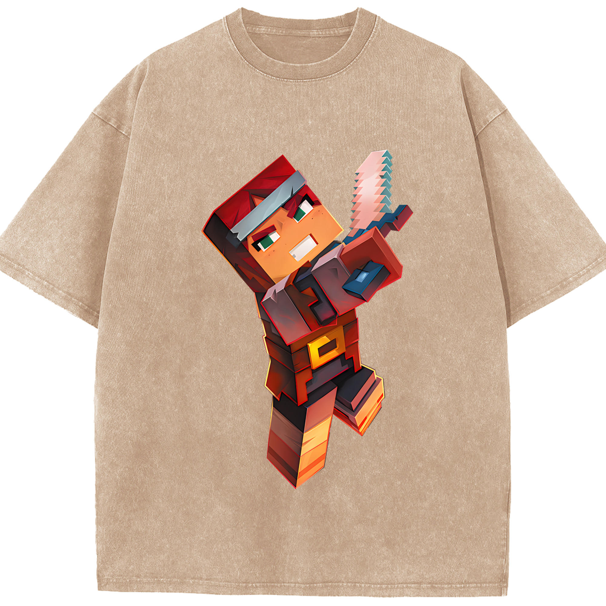 （画像用） マインクラフト ブロックの世界 Minecraft MC Block world 綿100% ヴィンテージ風 半袖Tシャツ（フロントプリント）