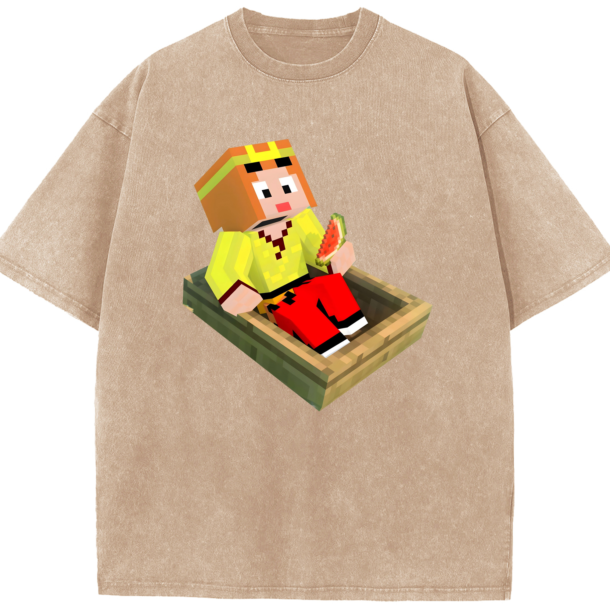 （画像用） マインクラフト ブロックの世界 Minecraft MC Block world 綿100% ヴィンテージ風 半袖Tシャツ（フロントプリント）